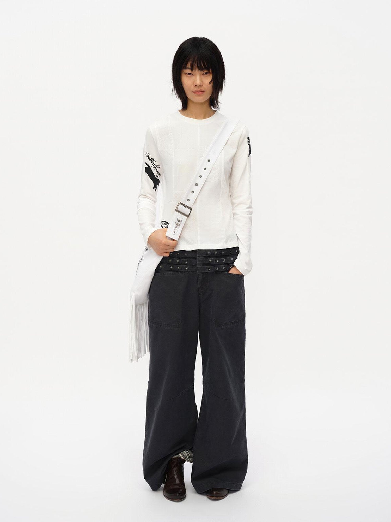 oinimi Vintage Star Track Studded Wide Leg Cargo Pants