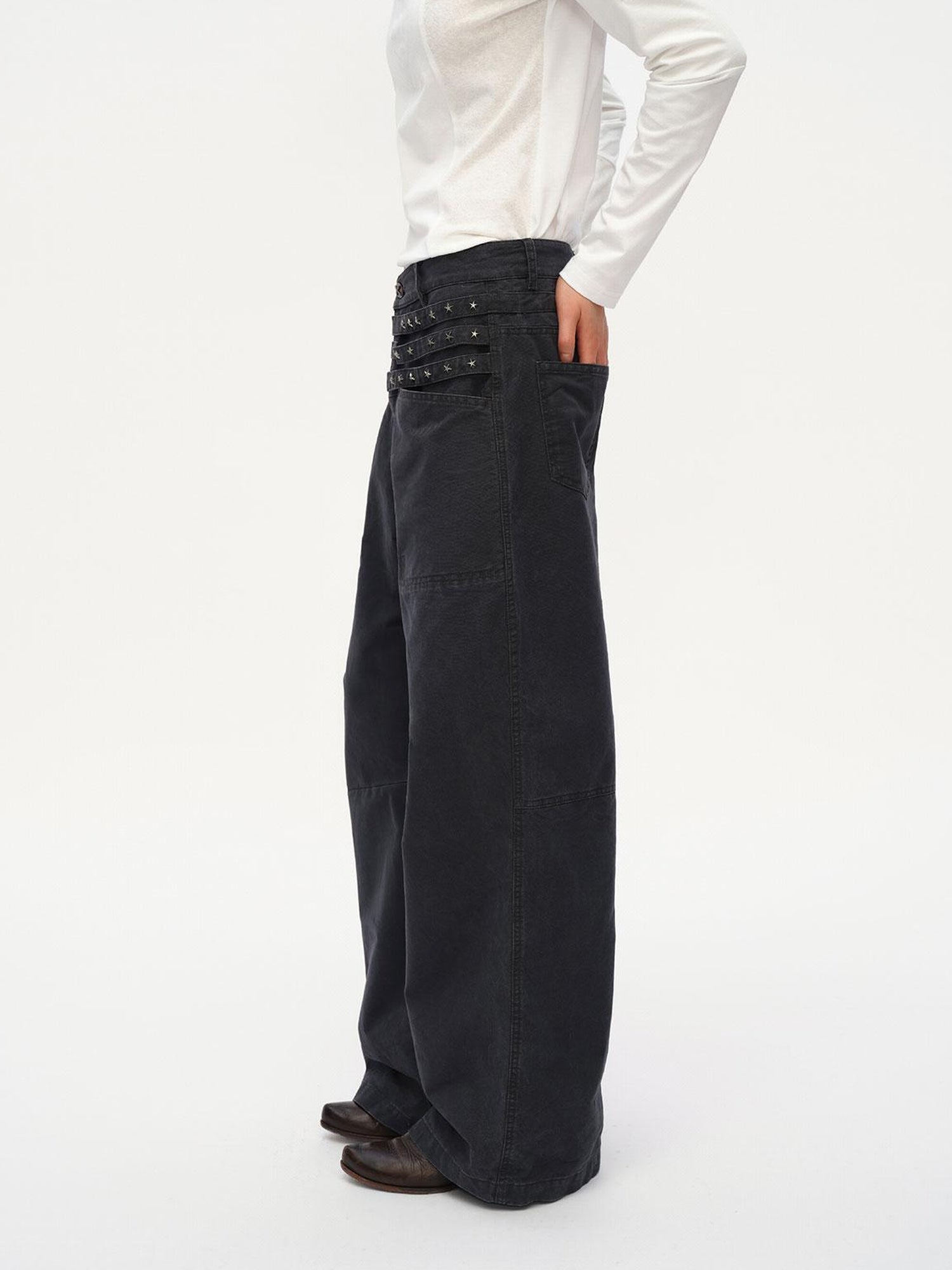 oinimi Vintage Star Track Studded Wide Leg Cargo Pants
