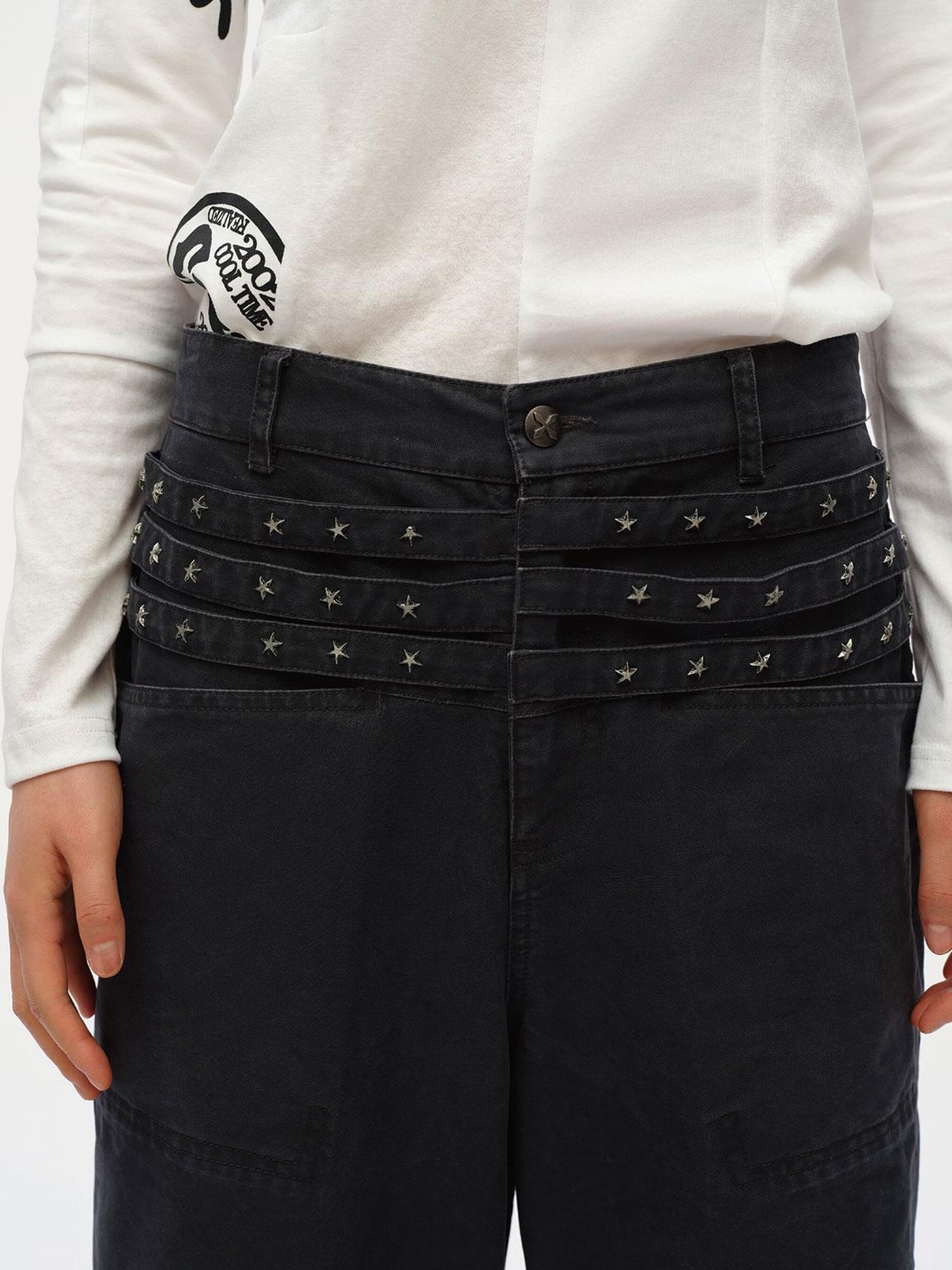 oinimi Vintage Star Track Studded Wide Leg Cargo Pants
