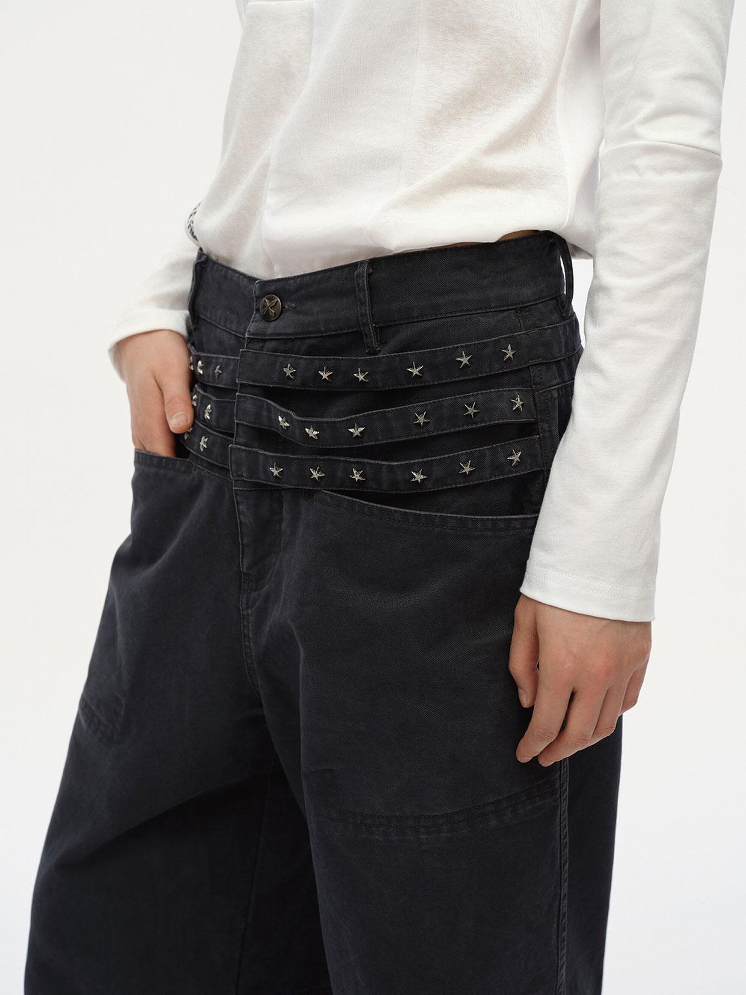 oinimi Vintage Star Track Studded Wide Leg Cargo Pants