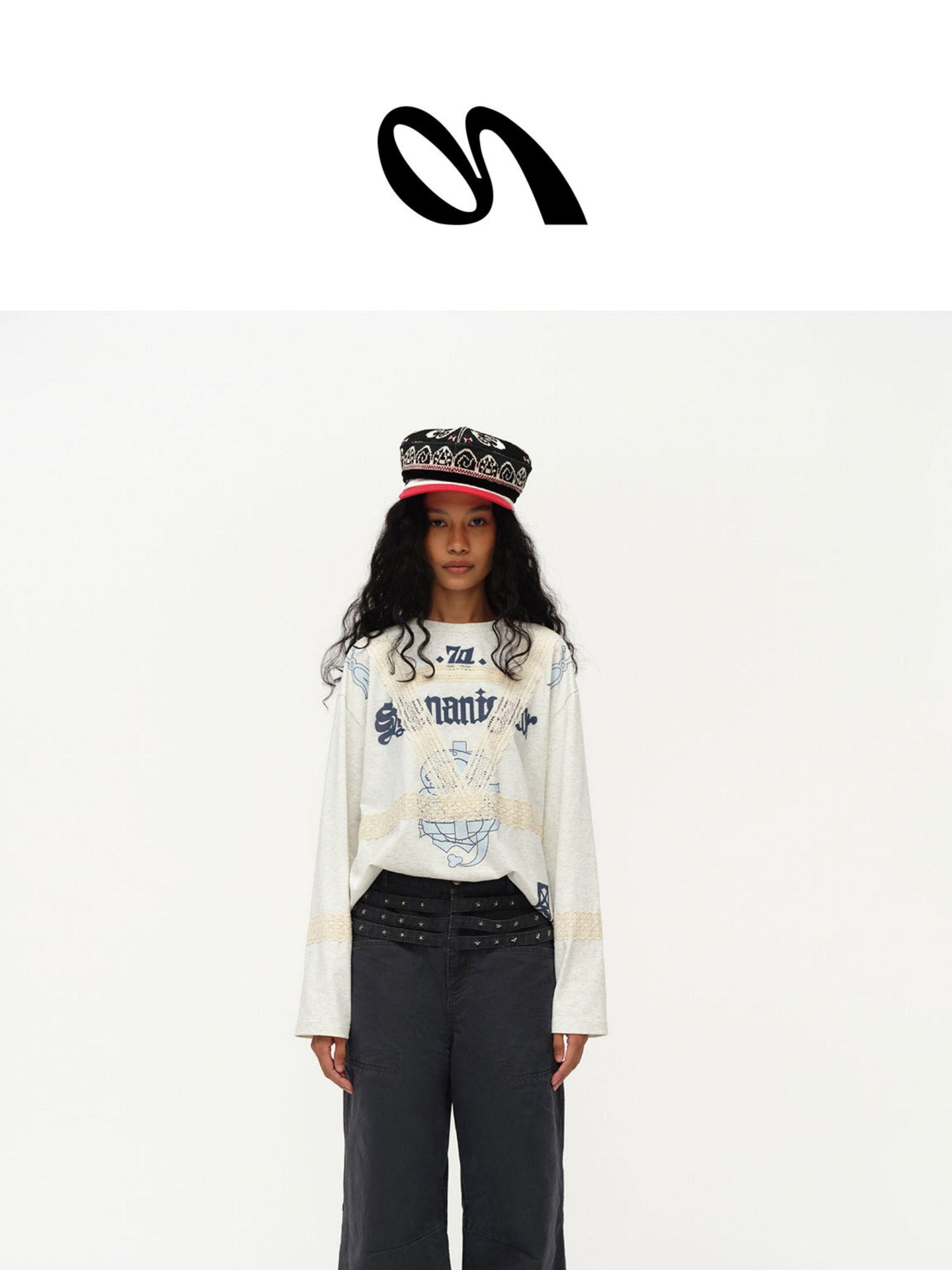 oinimi Vintage Star Track Studded Wide Leg Cargo Pants