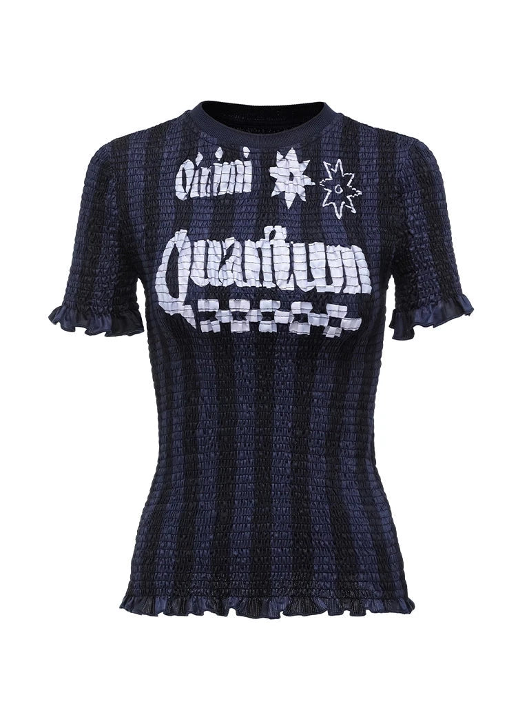 Vintage Striped Ruffle Trim Baseball Tee