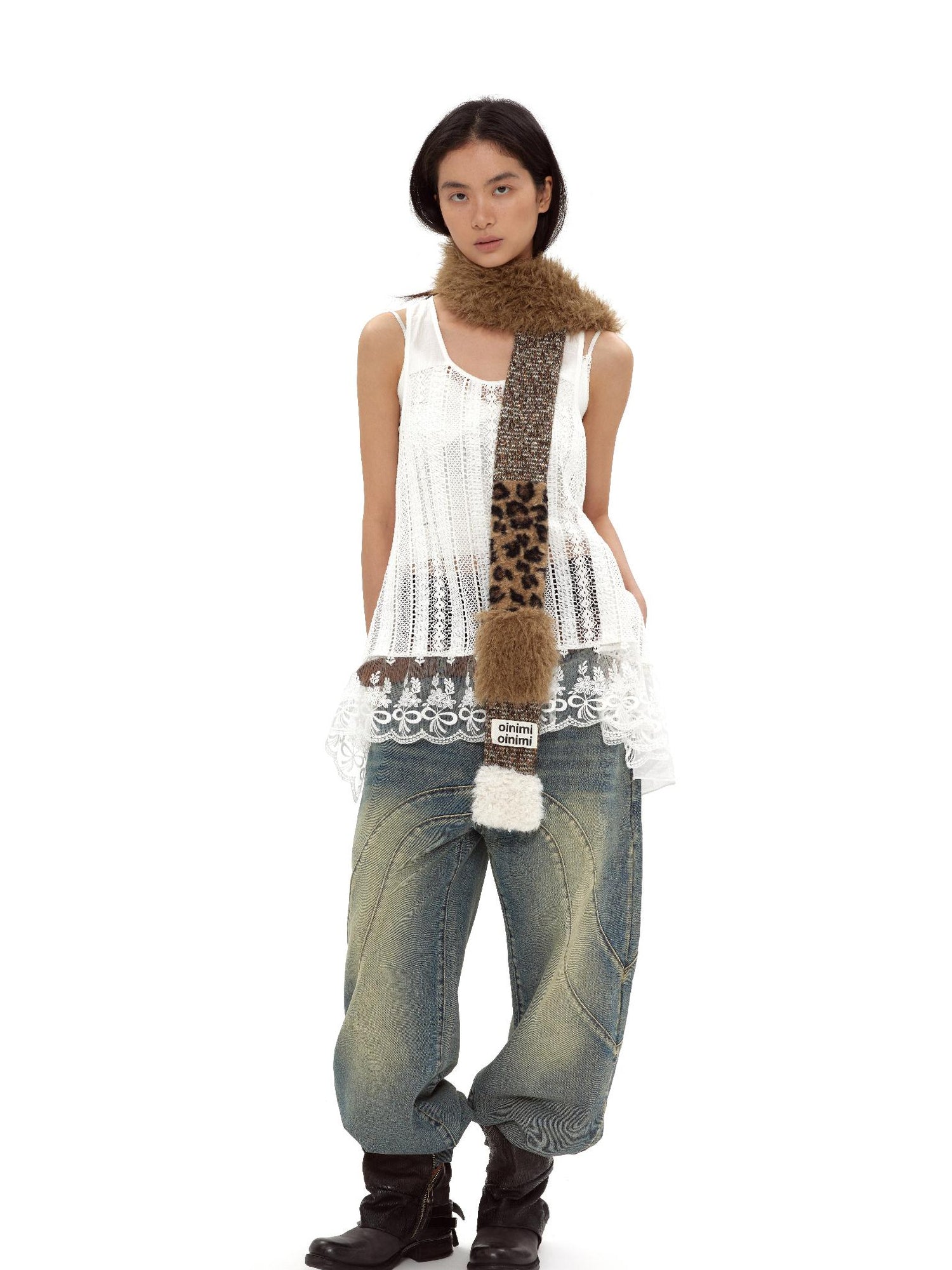 oinimi Vintage Wash Split Hem Denim Jeans Mid Low Rise Relaxed Straight