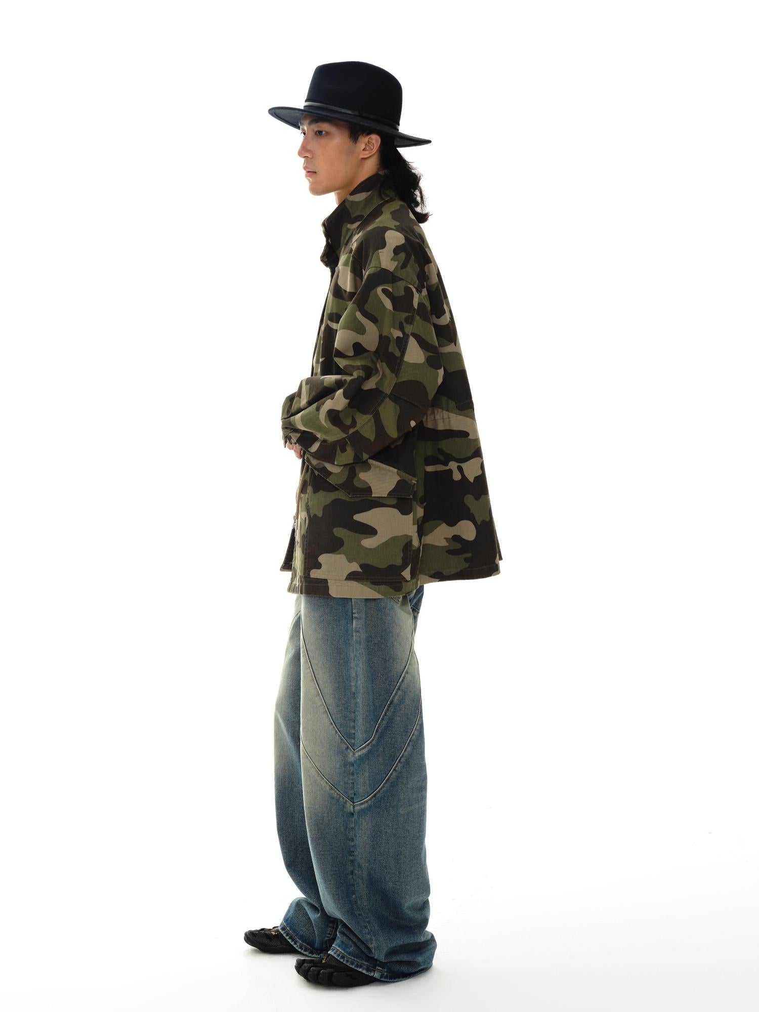 oinimi Vintage Washed Camo Utility Jacket