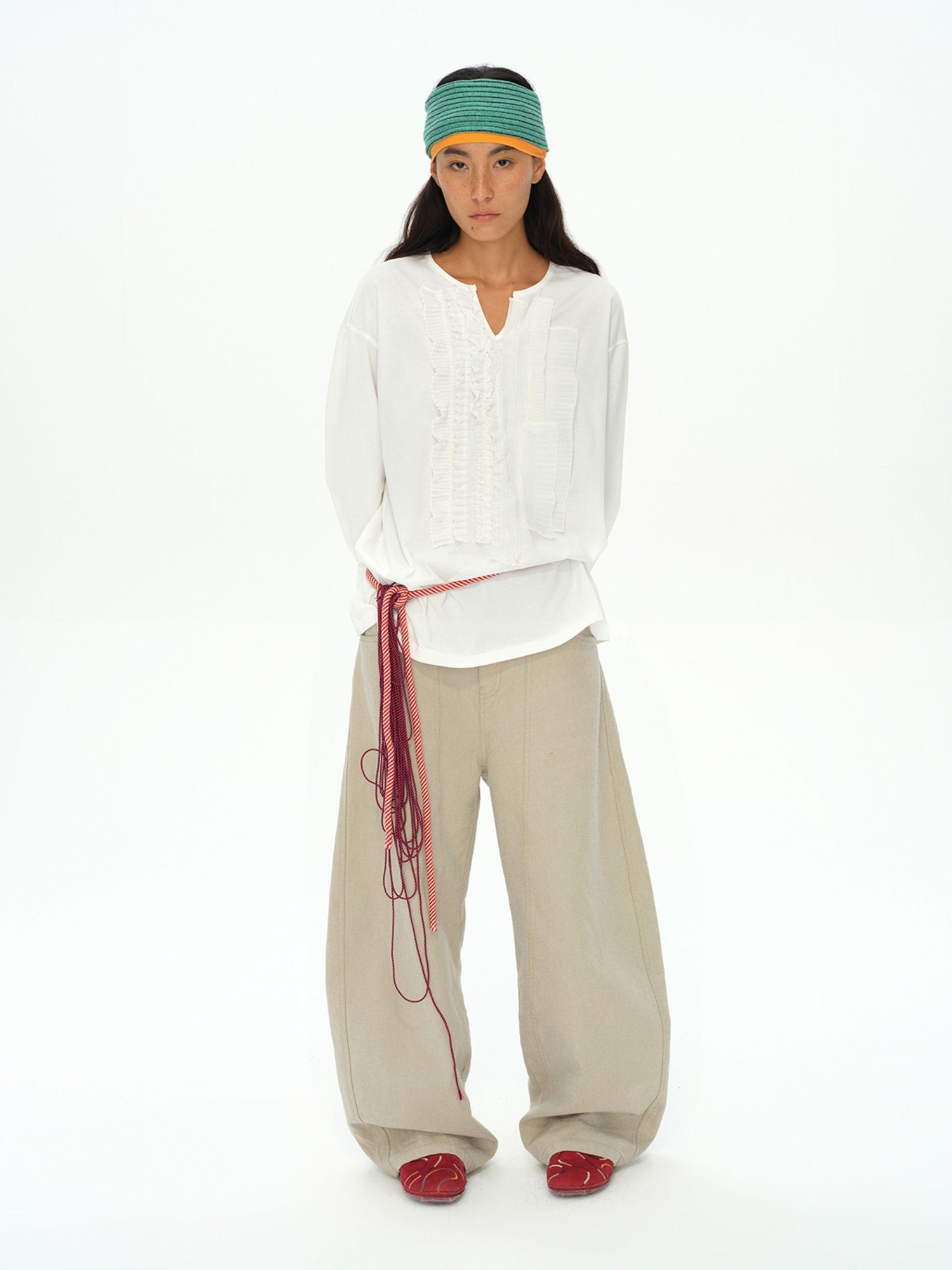 oinimi Vintage Washed Khaki Relaxed Fit Distressed Jeans