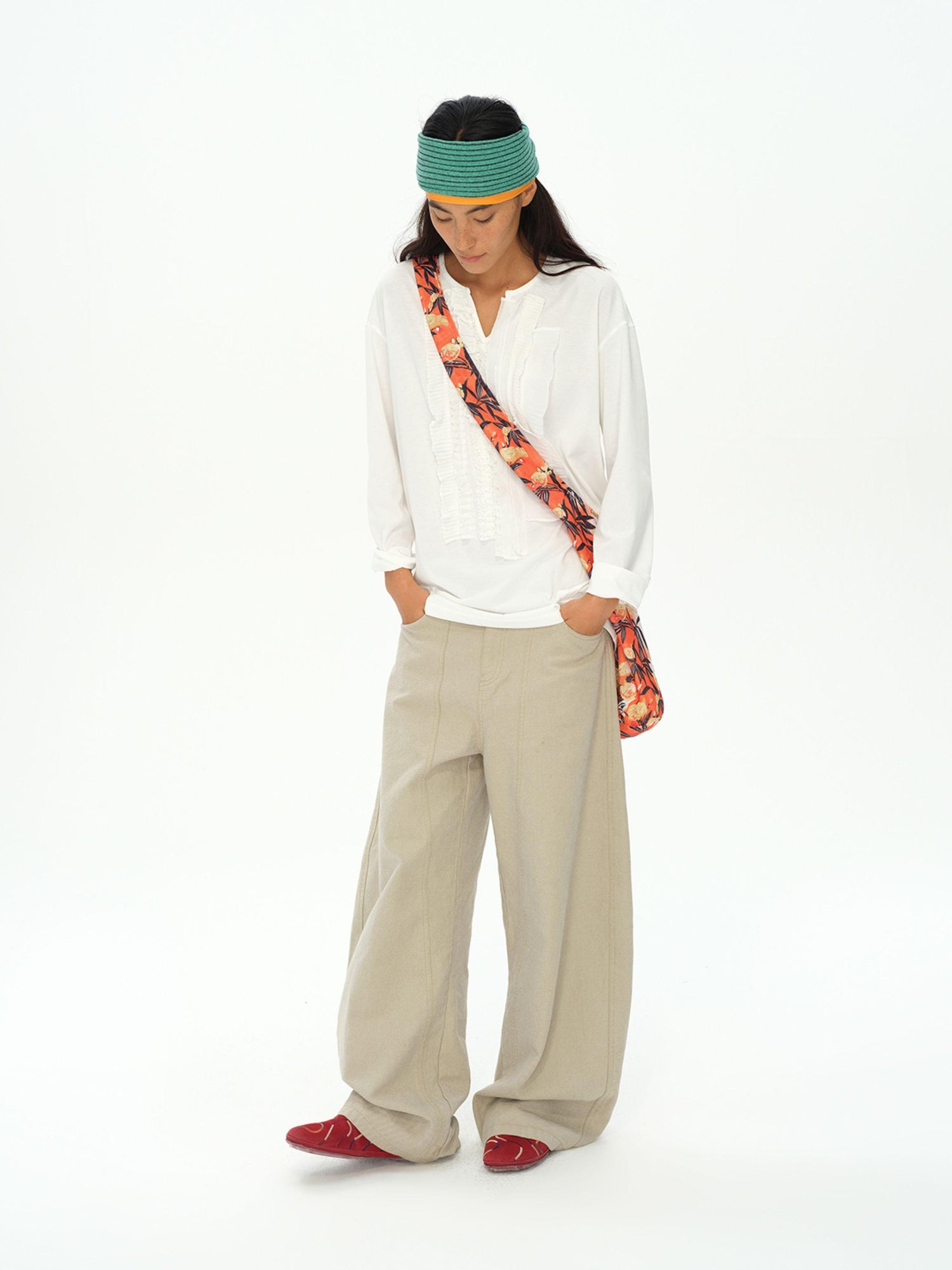oinimi Vintage Washed Khaki Relaxed Fit Distressed Jeans