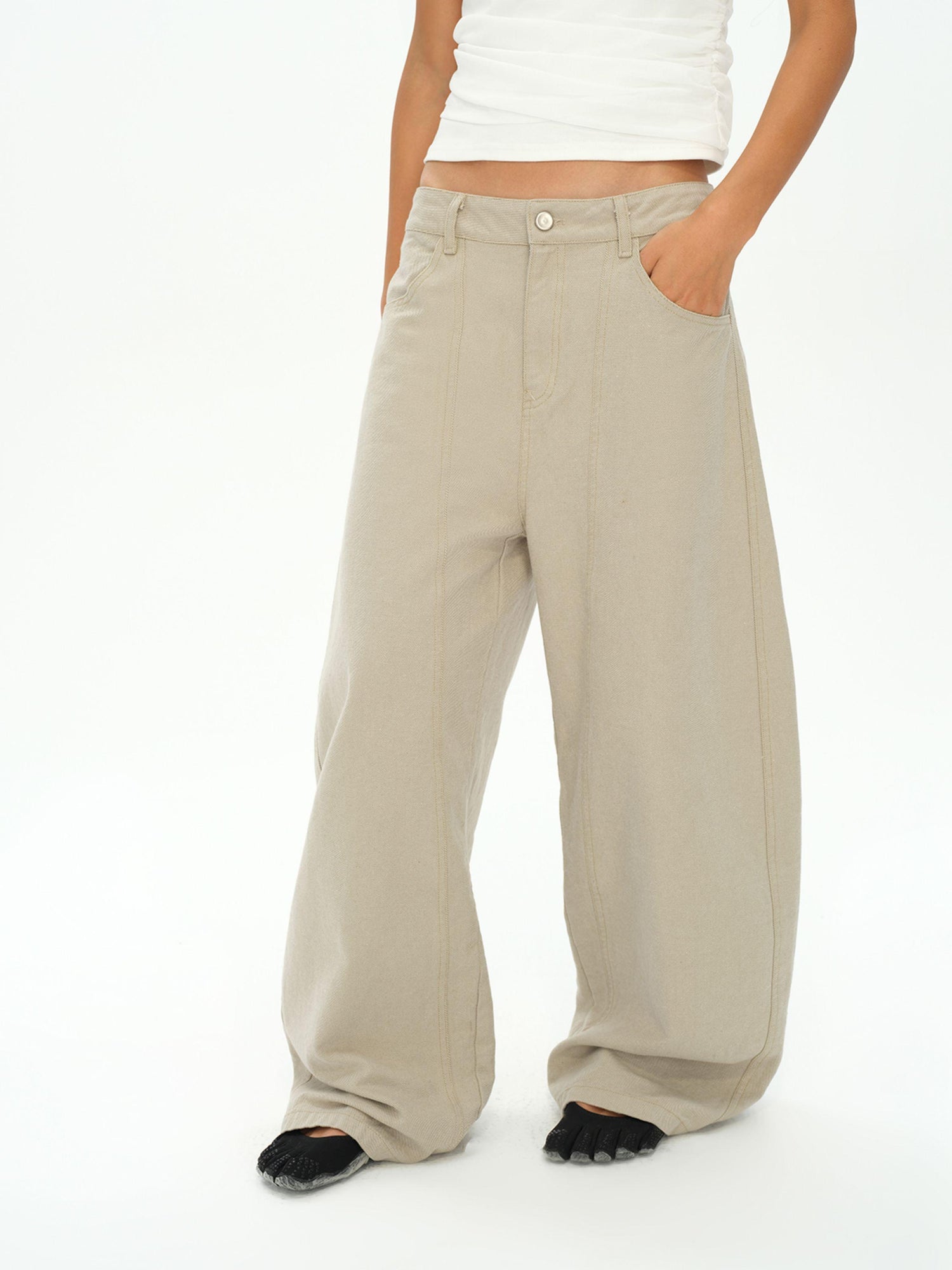 oinimi Vintage Washed Khaki Relaxed Fit Distressed Jeans