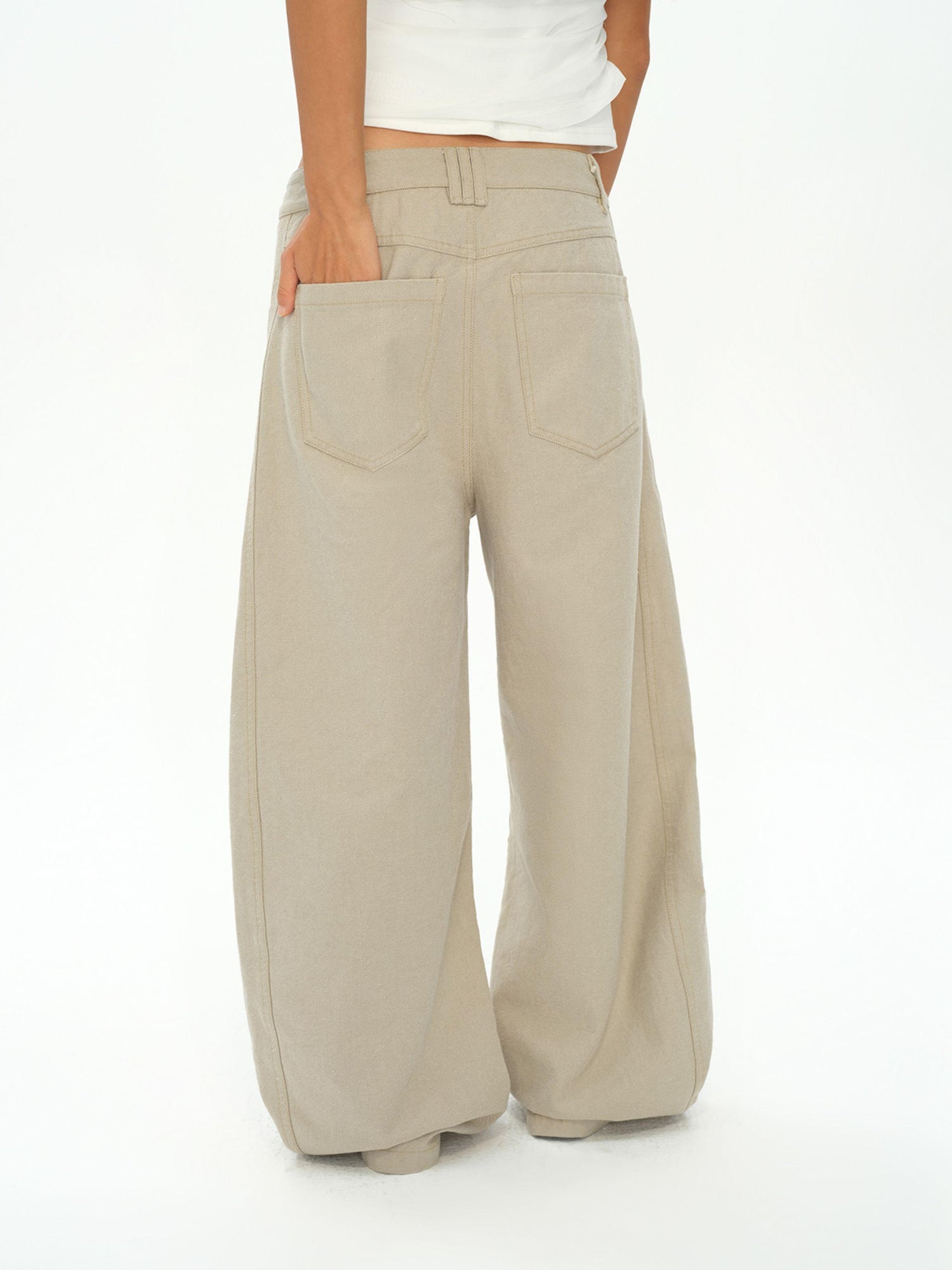 oinimi Vintage Washed Khaki Relaxed Fit Distressed Jeans