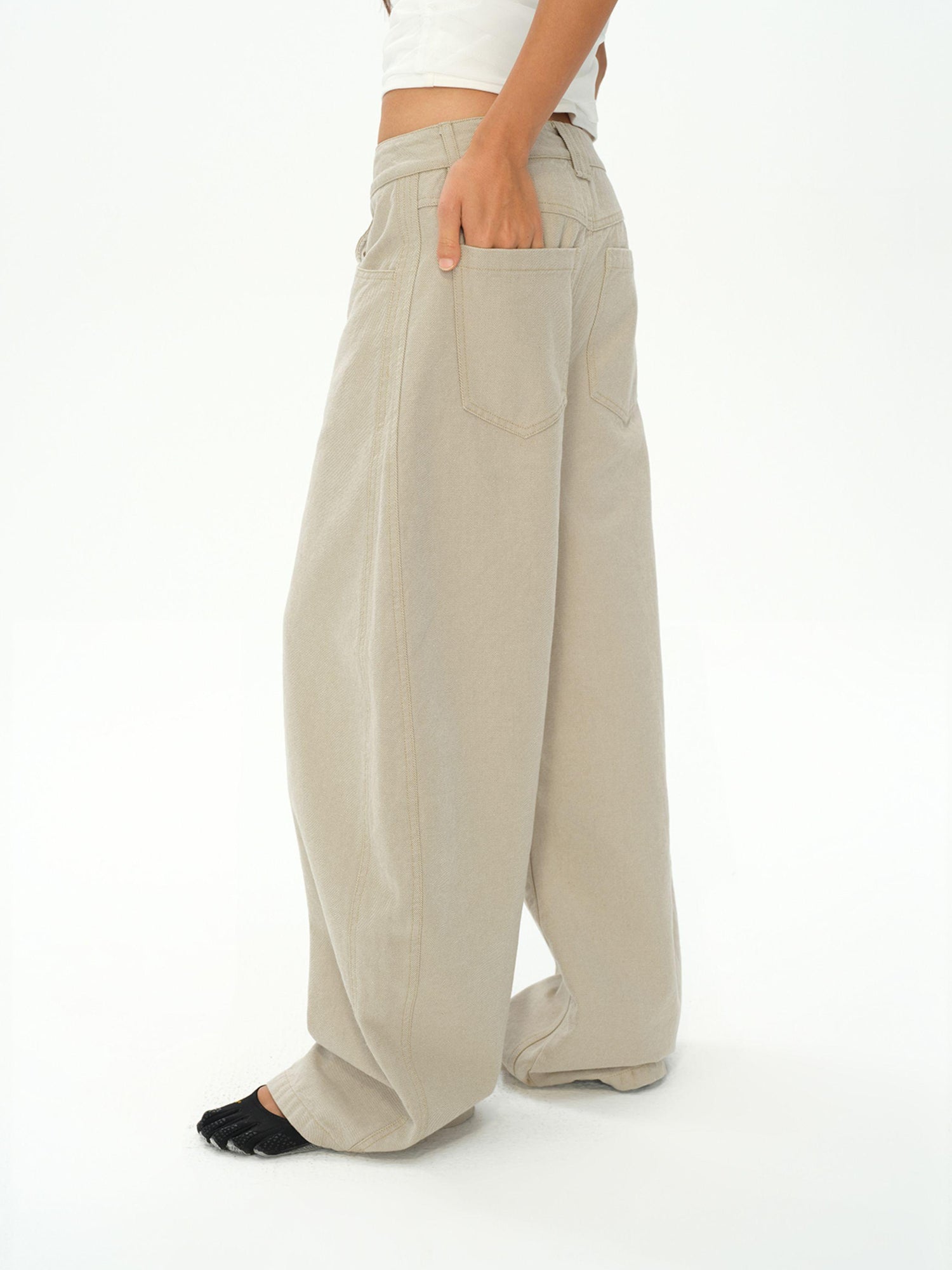 oinimi Vintage Washed Khaki Relaxed Fit Distressed Jeans