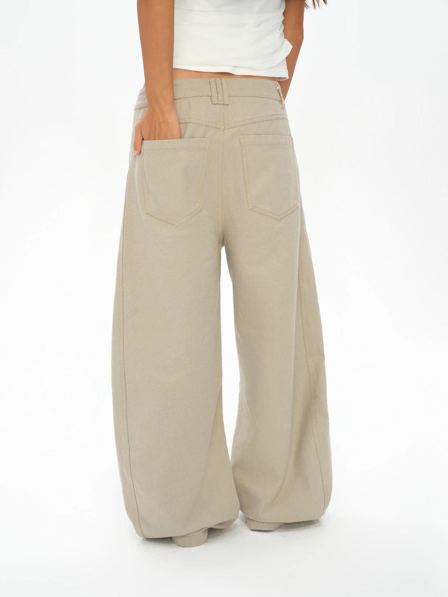 oinimi Vintage Washed Khaki Relaxed Fit Distressed Jeans