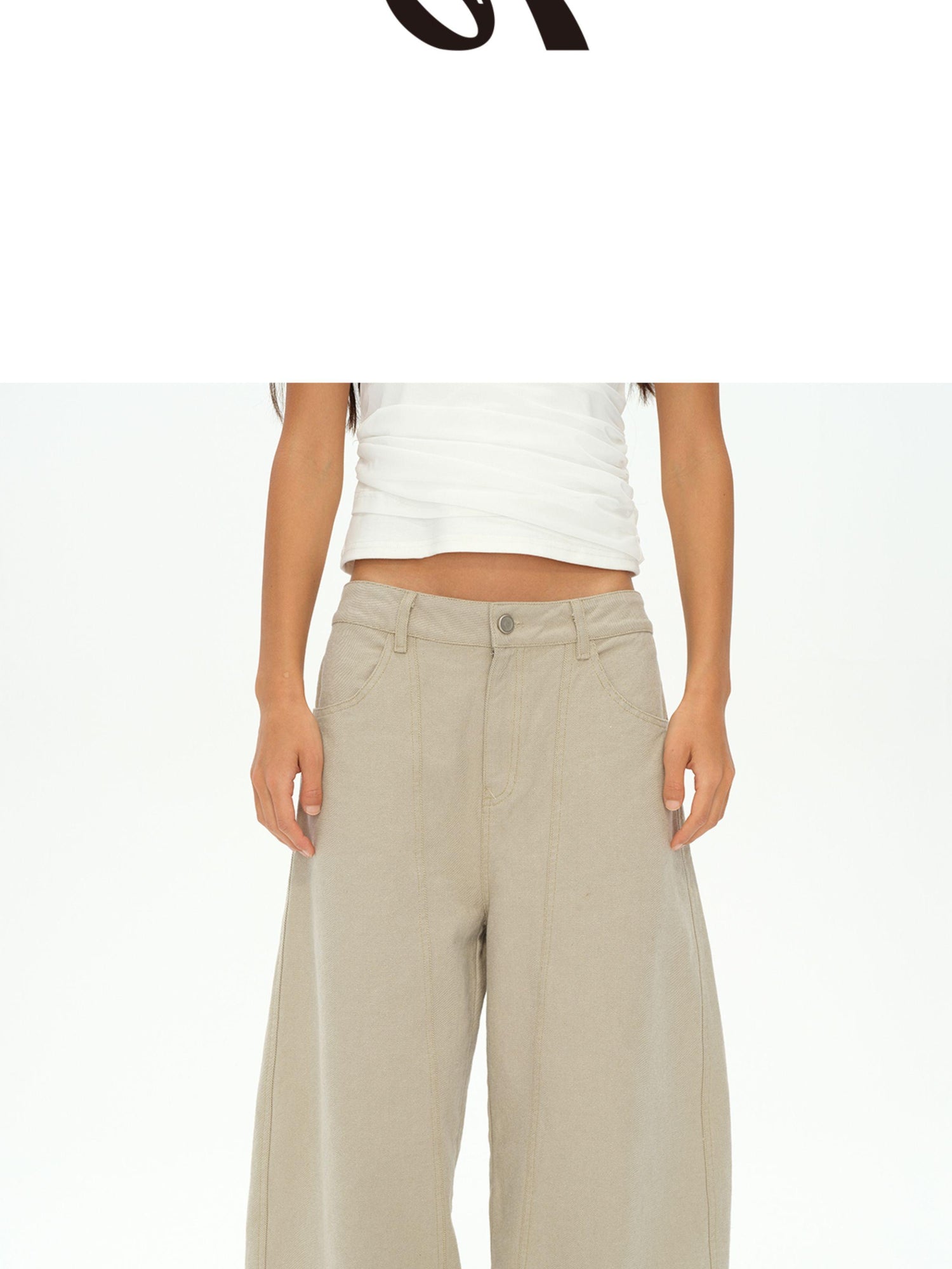 oinimi Vintage Washed Khaki Relaxed Fit Distressed Jeans