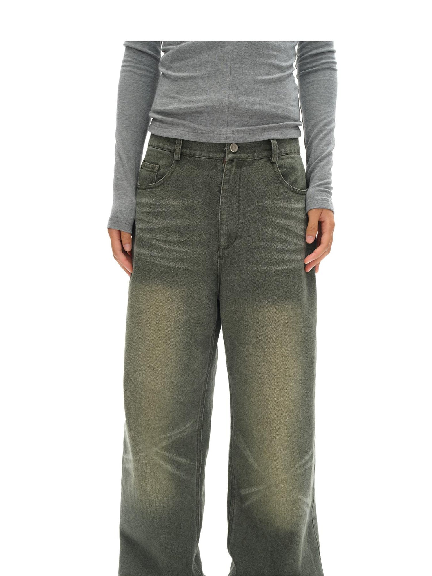 oinimi Vintage Washed Relaxed Fit Straight Leg Jeans