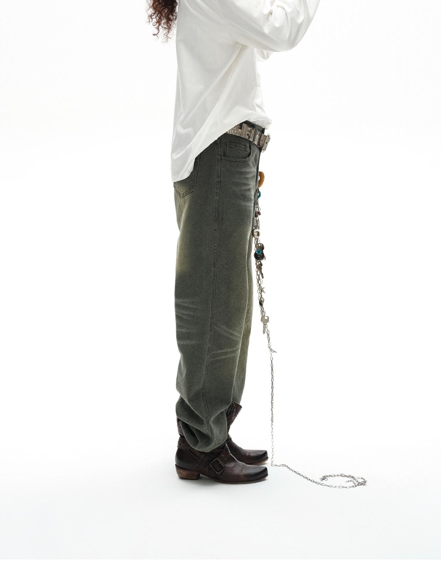 oinimi Vintage Washed Relaxed Fit Straight Leg Jeans