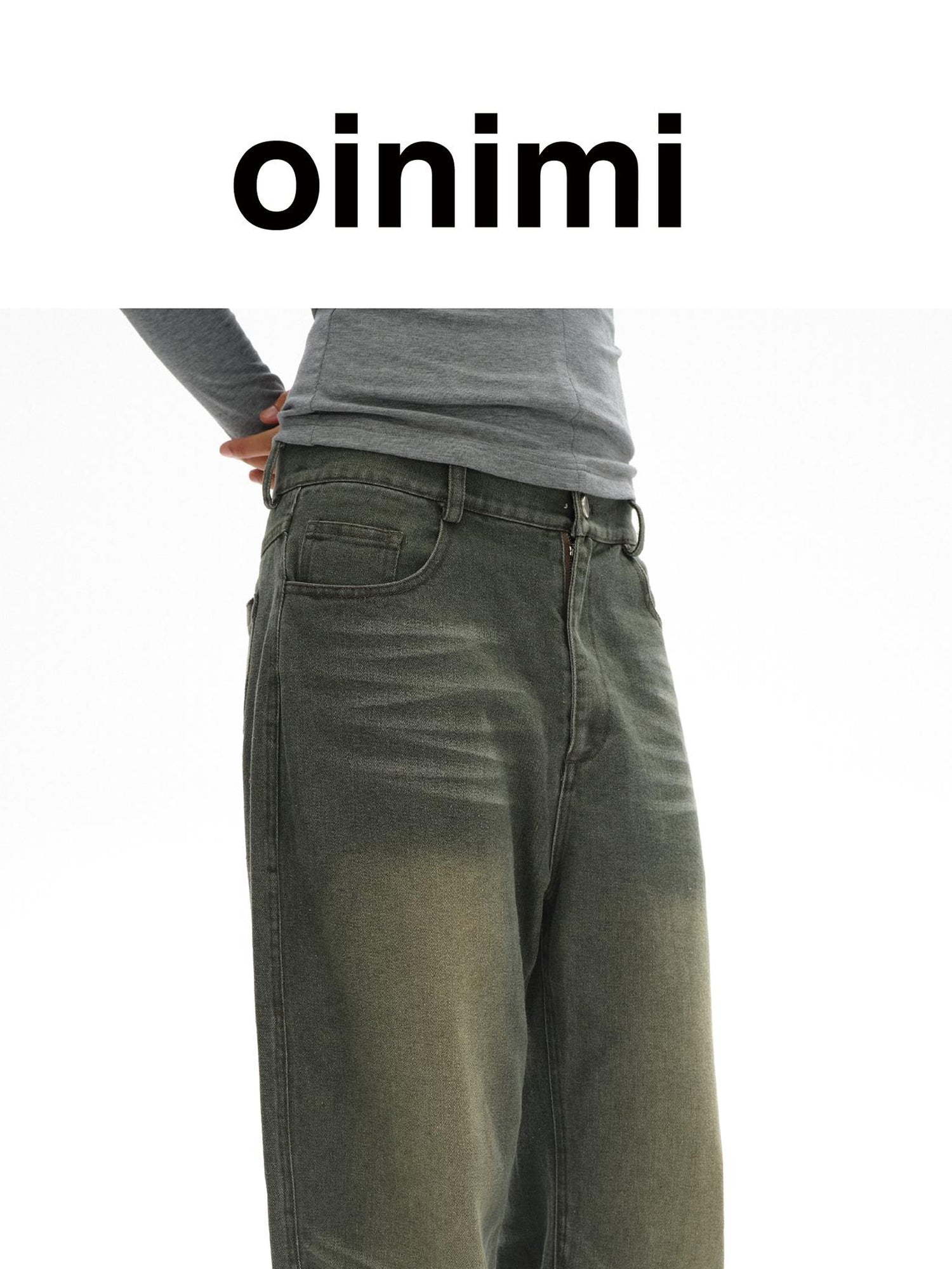 oinimi Vintage Washed Relaxed Fit Straight Leg Jeans