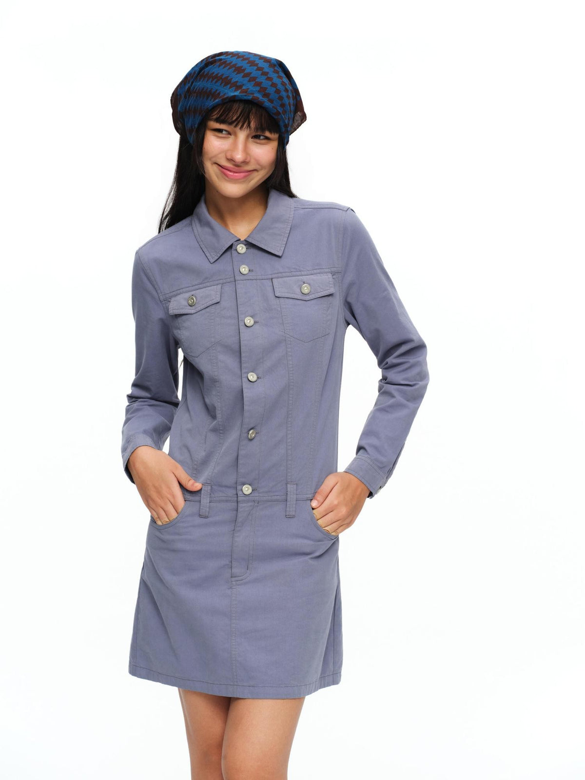 oinimi Washed Collar Button Pocket Low Waist Women&