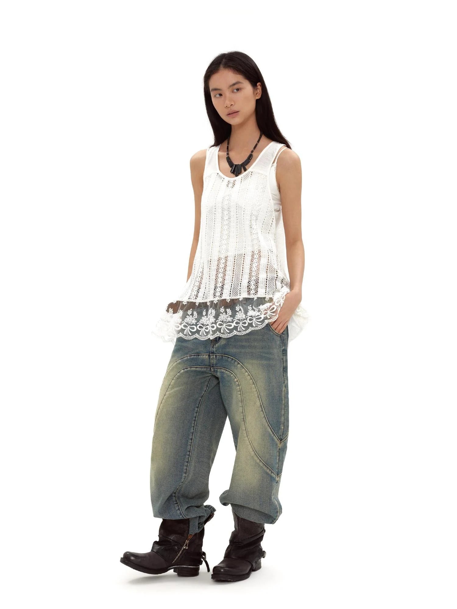 White Lace Bralette Layering Vest With Bow