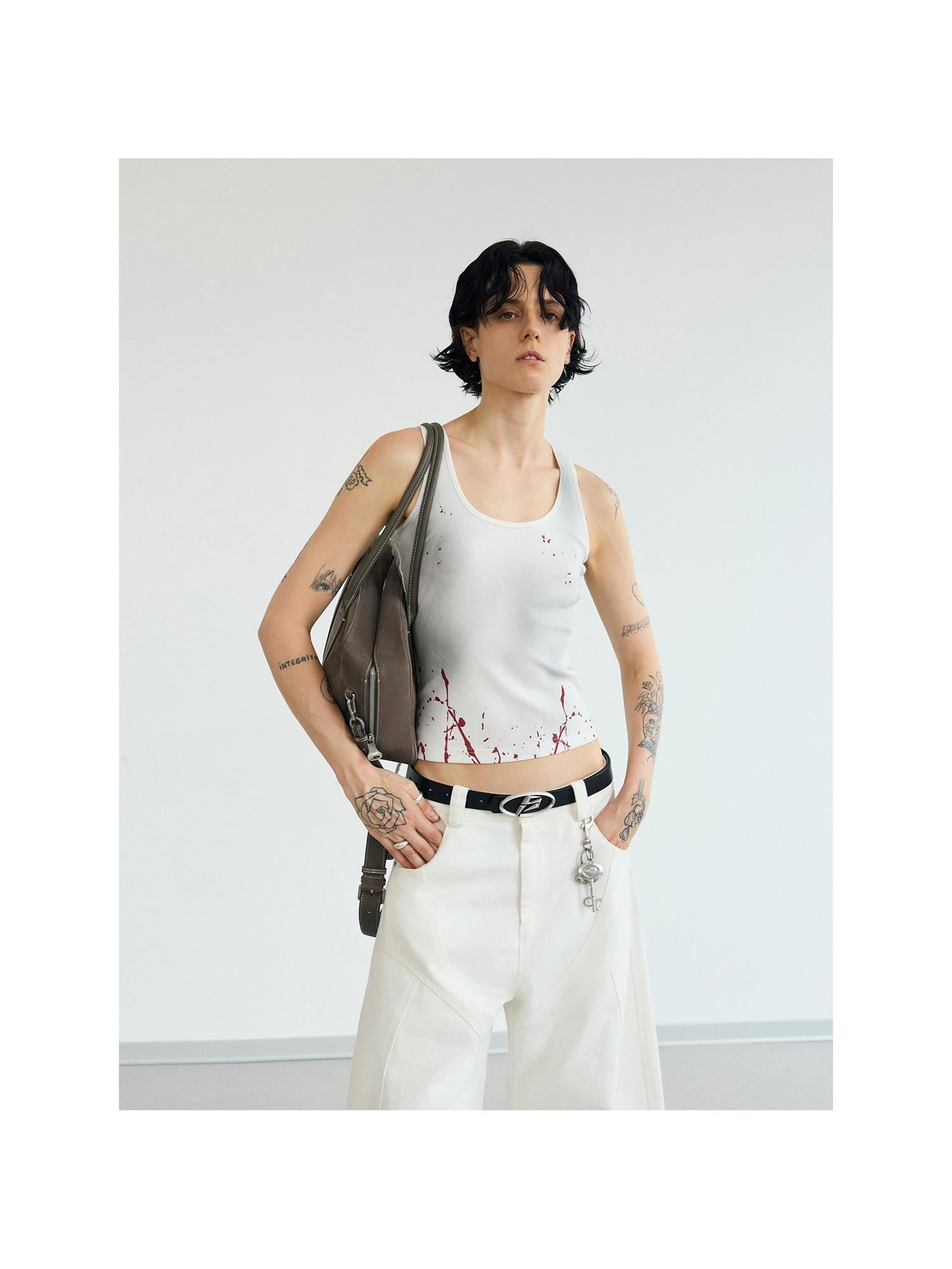 Peoplesense Dirty Dyed Splash Print Slim Vest