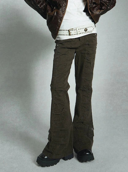 Vintage Black Flared Jeans For Women High Waist Stretch Denim Pants