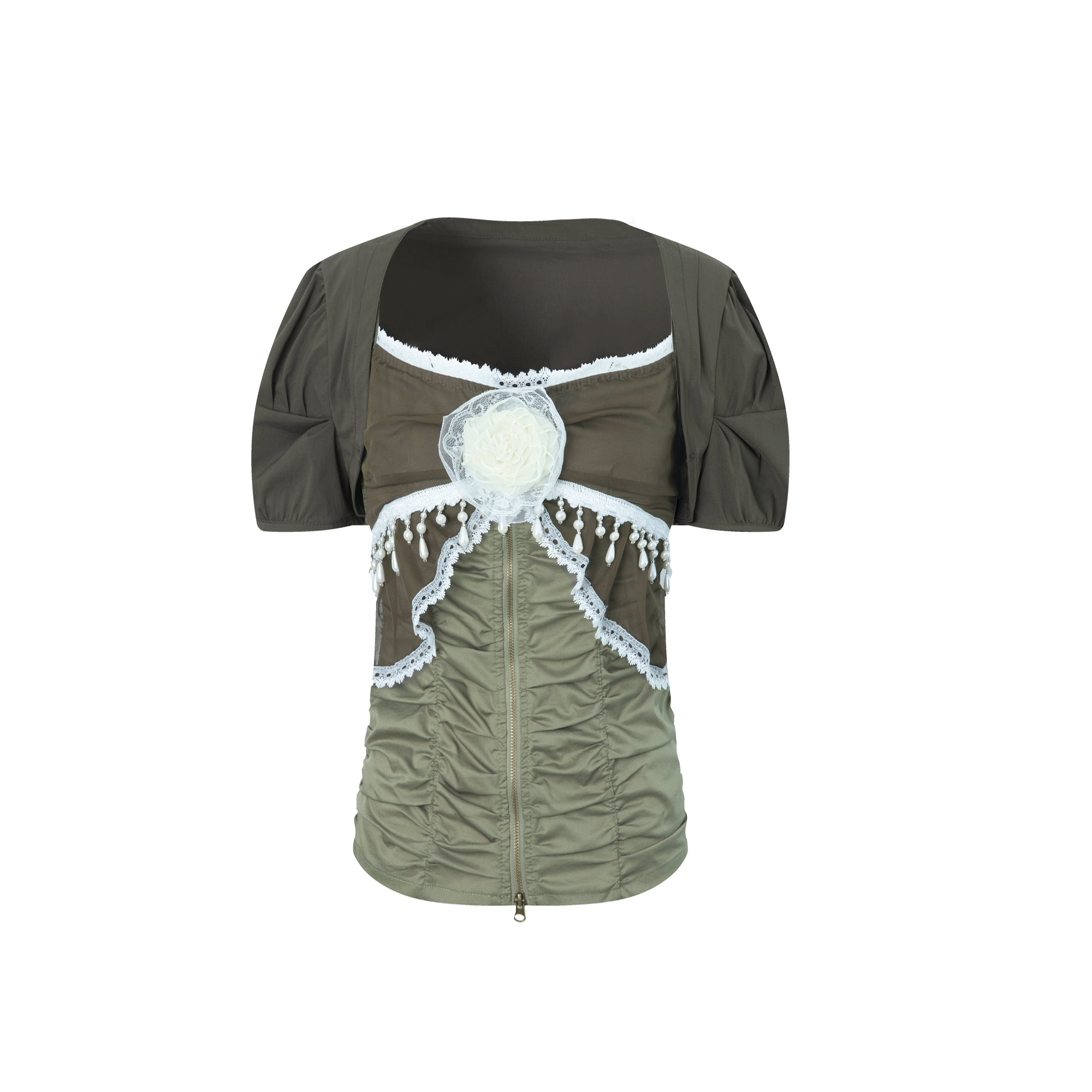 Doublepunch Princess Sleeve Chiffon Lace Blouse & Camisole 2-Piece Set