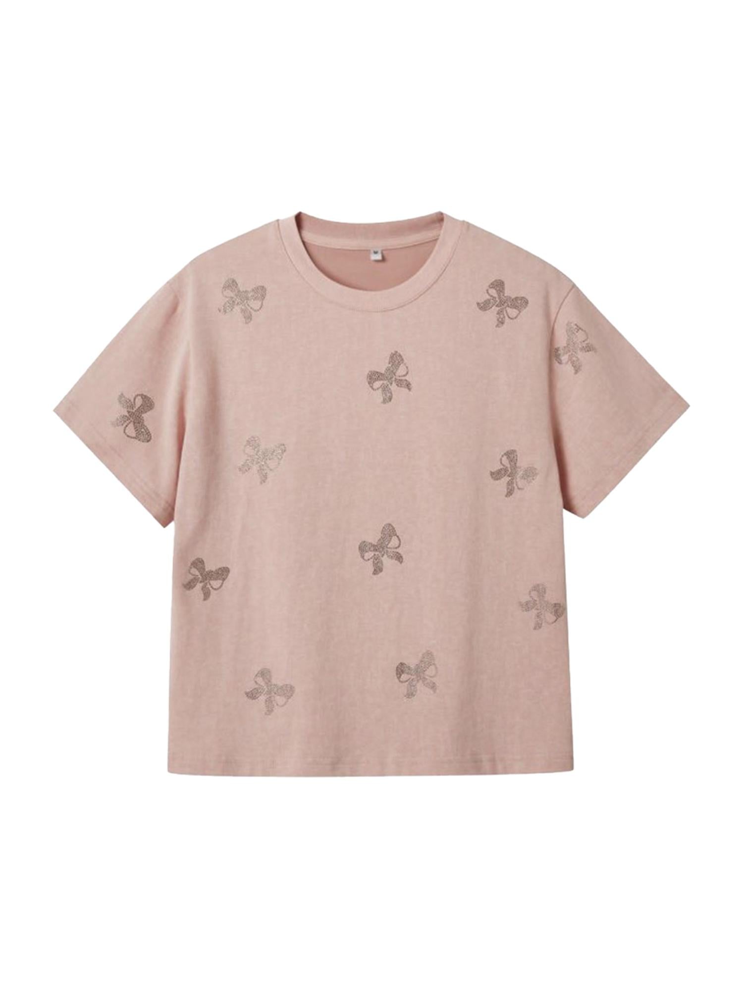 DIDDI MODA Butterfly Bow Crystal Embellished Oversized Tee