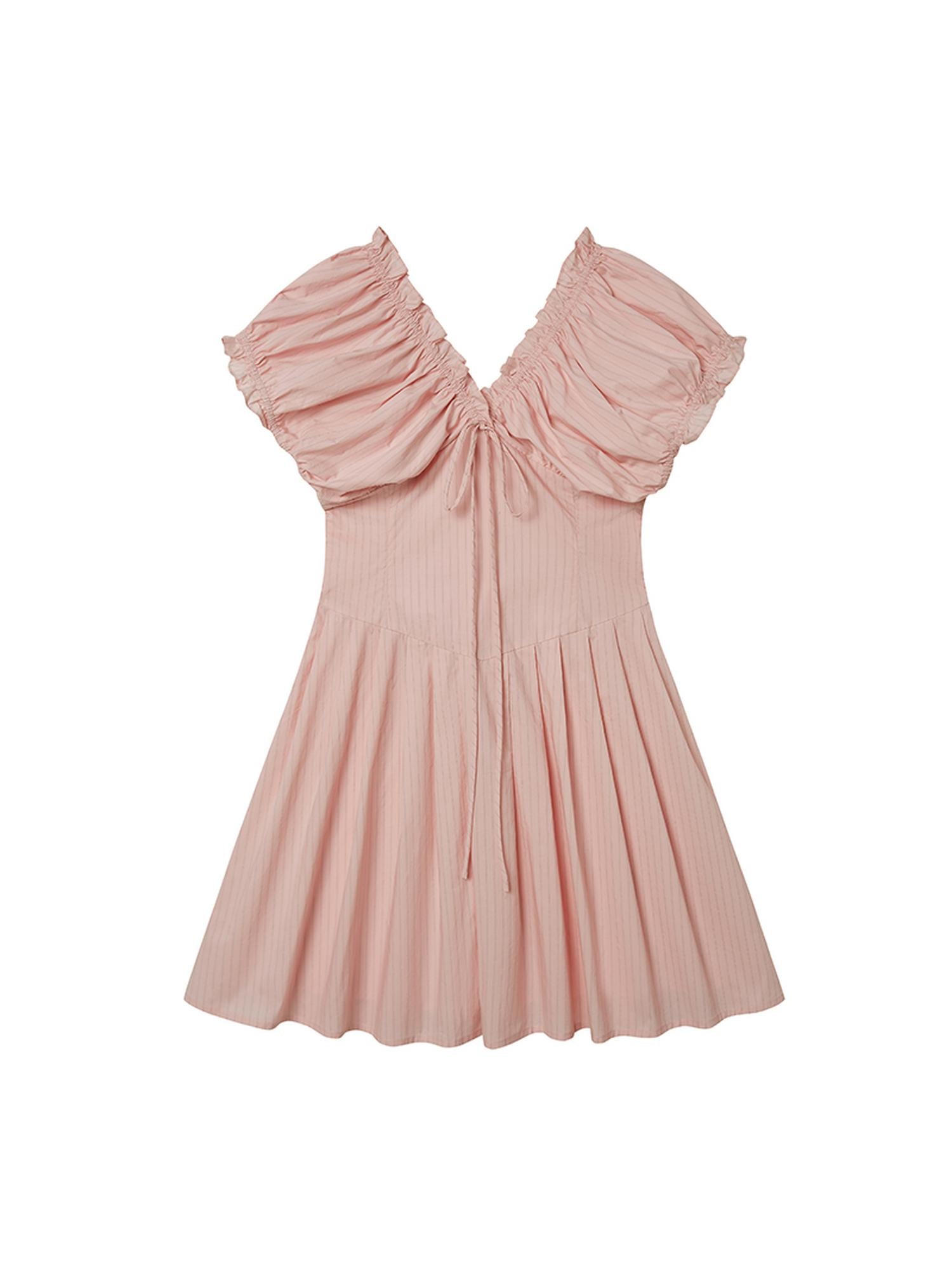 DIDDI MODA Playful V Neck Bubble Sleeve Floral Midi Dress