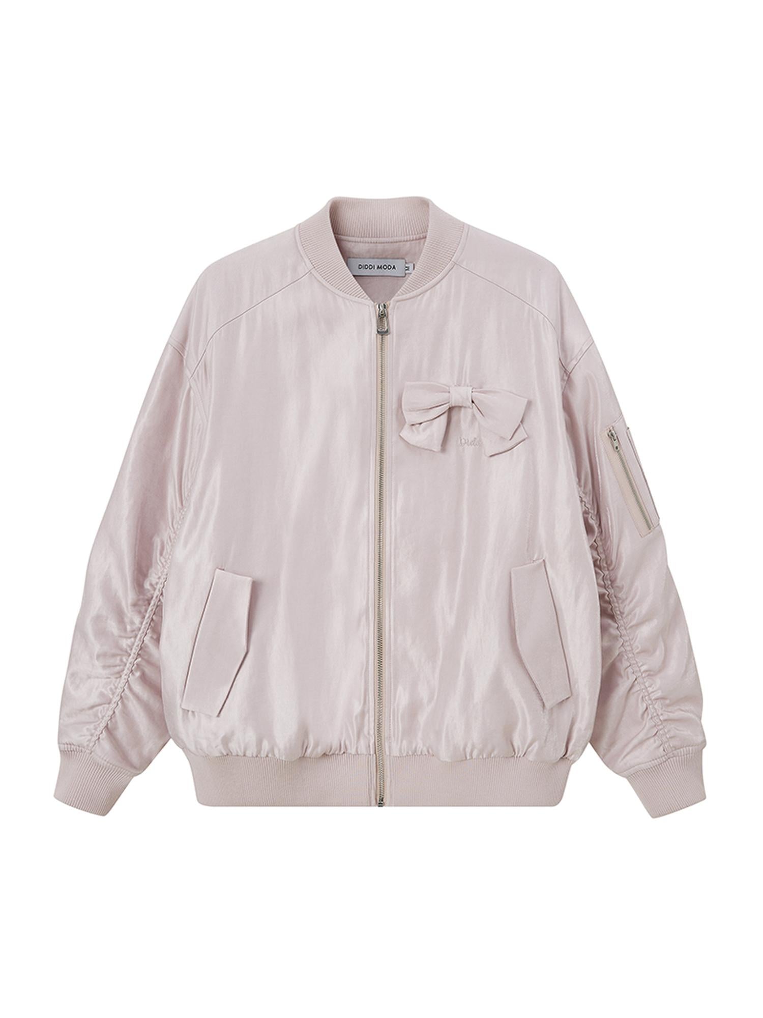 DIDDI MODA Vintage Bow Embroidered Baseball Jacket