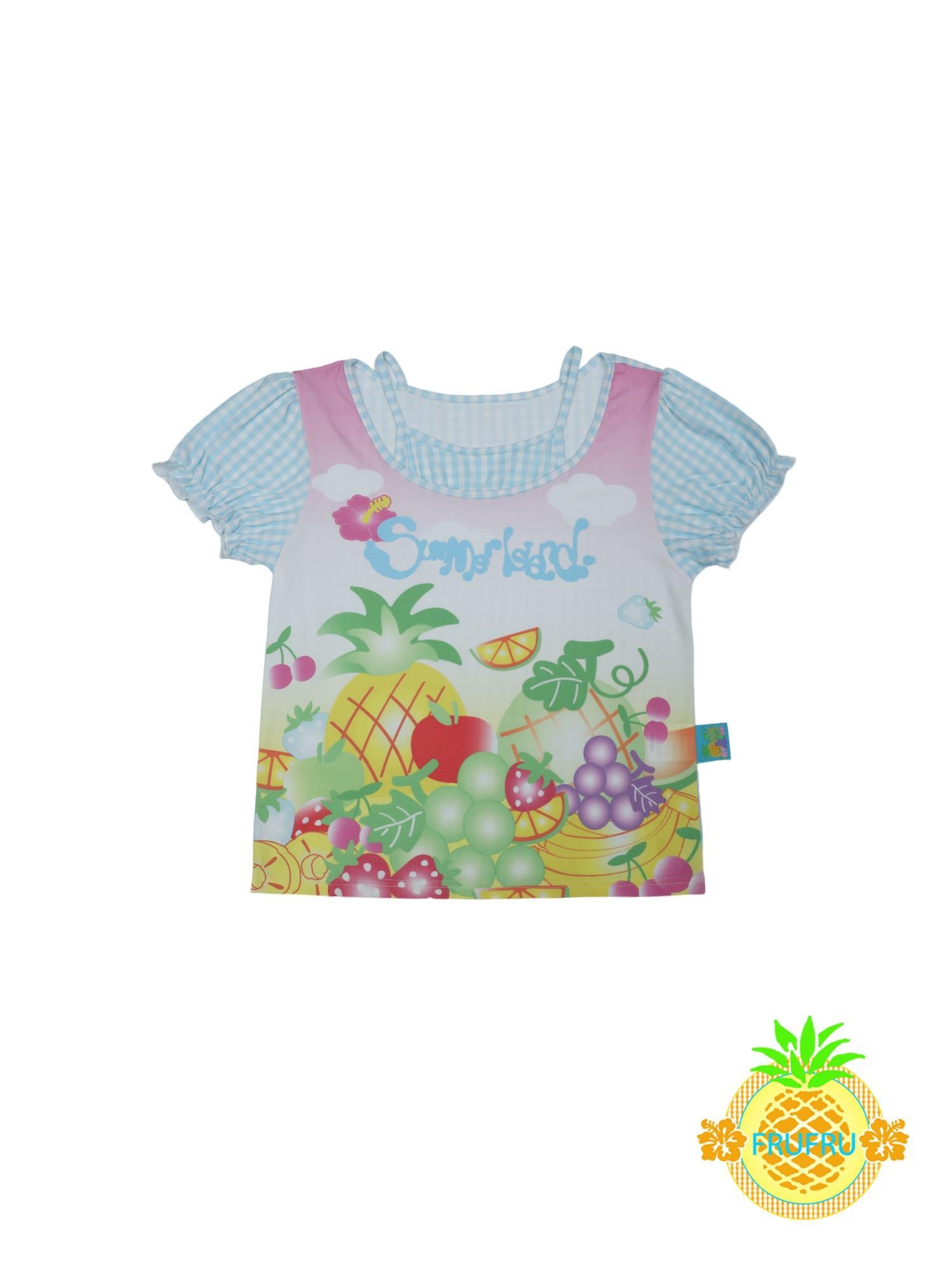 Frufru Gulu Hawaiian Dream Fruit Print Cotton Tee Women S Loose Fit Short Sleeve Top