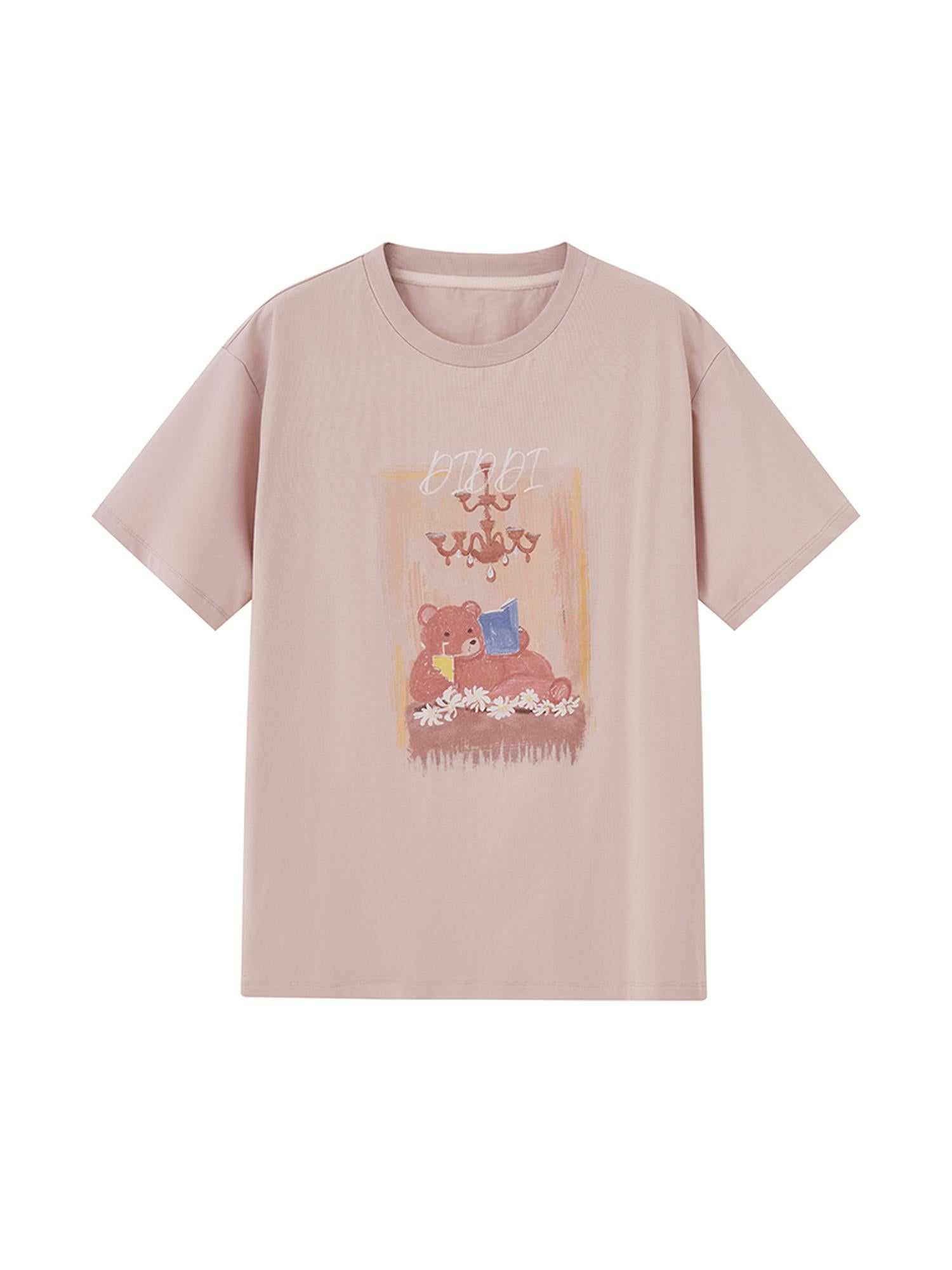 DIDDI MODA Cozy Reading Bear Cotton Tee