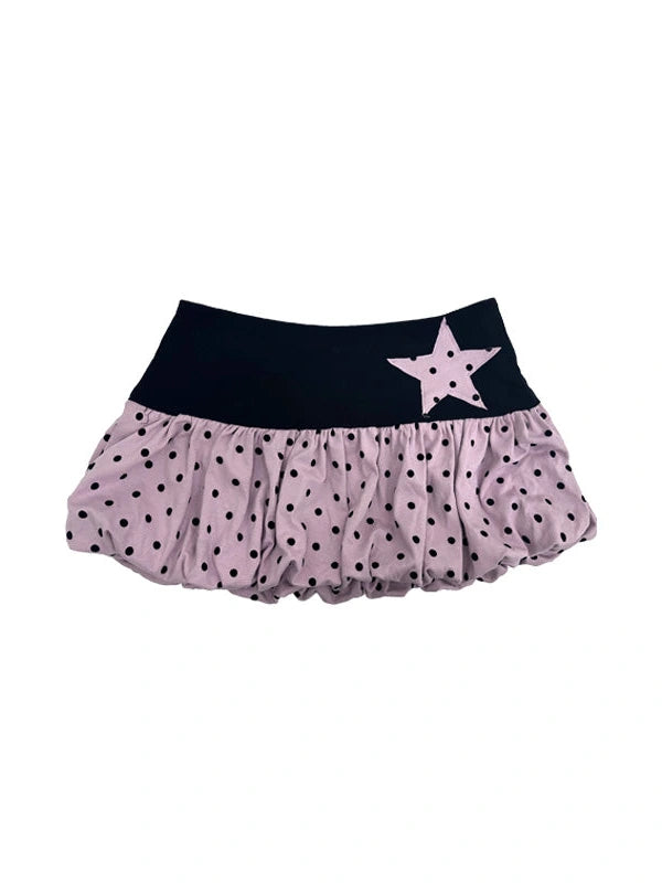 Black Pink Polka Dot Low Waist Pleated Bubble Dresses