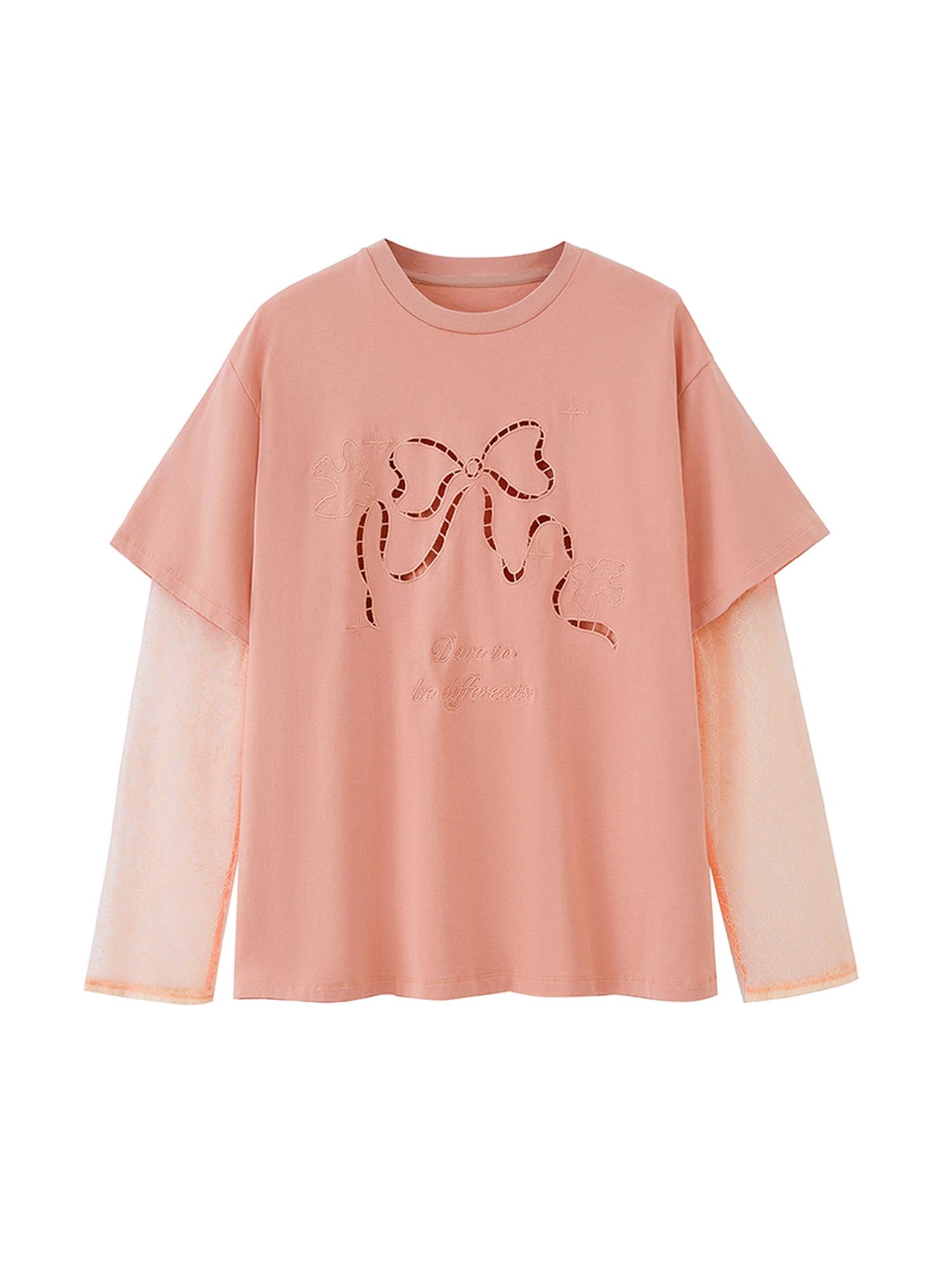 DIDDI MODA Elegant Bow Lace Short Sleeve Top