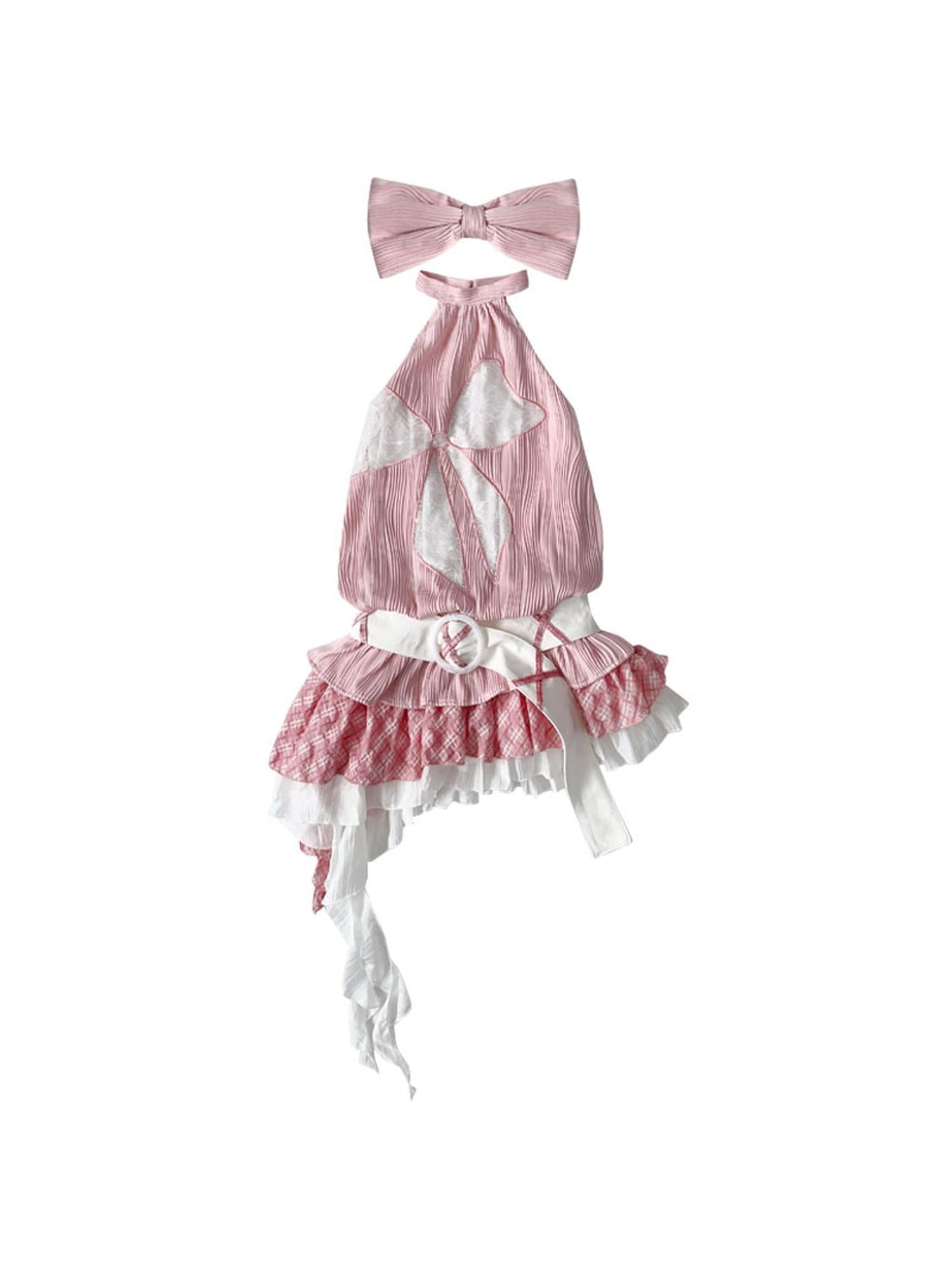 WSW WUSHENWU Tom S Dreamy Blue Bow Trim Lace Sundress