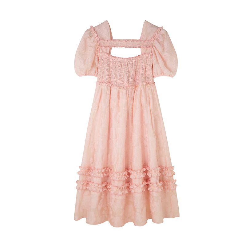 DIDDI MODA Black White Floral Smocked Babydoll Dress With Back Cutout