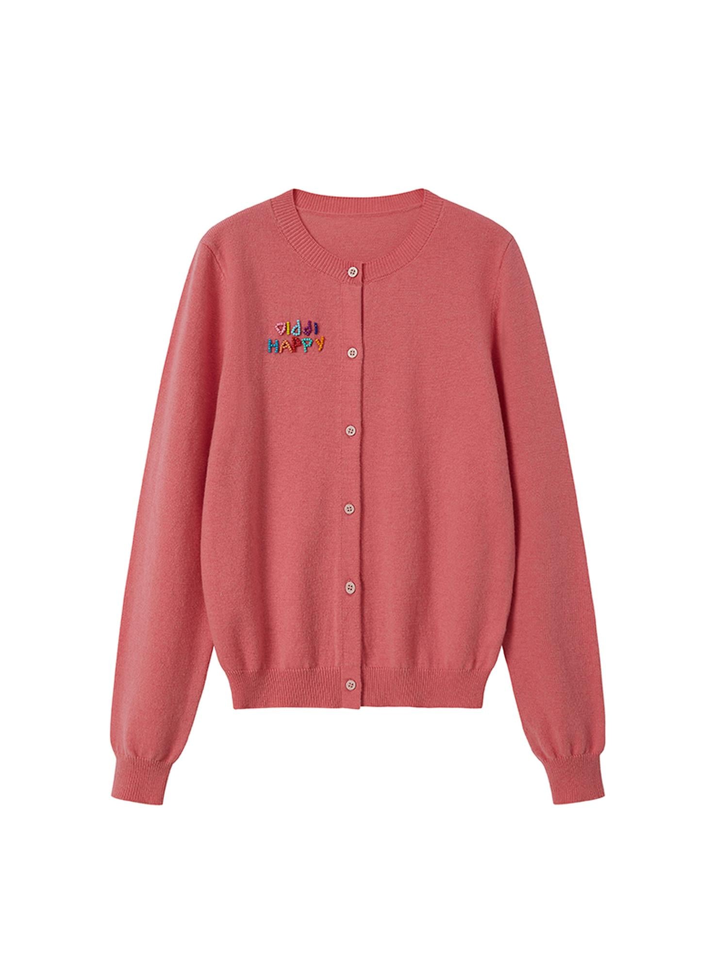 DIDDI MODA Colorful Beaded Letter Knit Cardigan