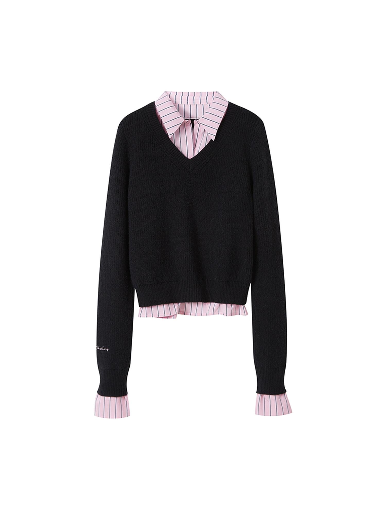 SweetChilling Vintage Waisted Pink Blue Striped Knit Fake Two Piece Shirt