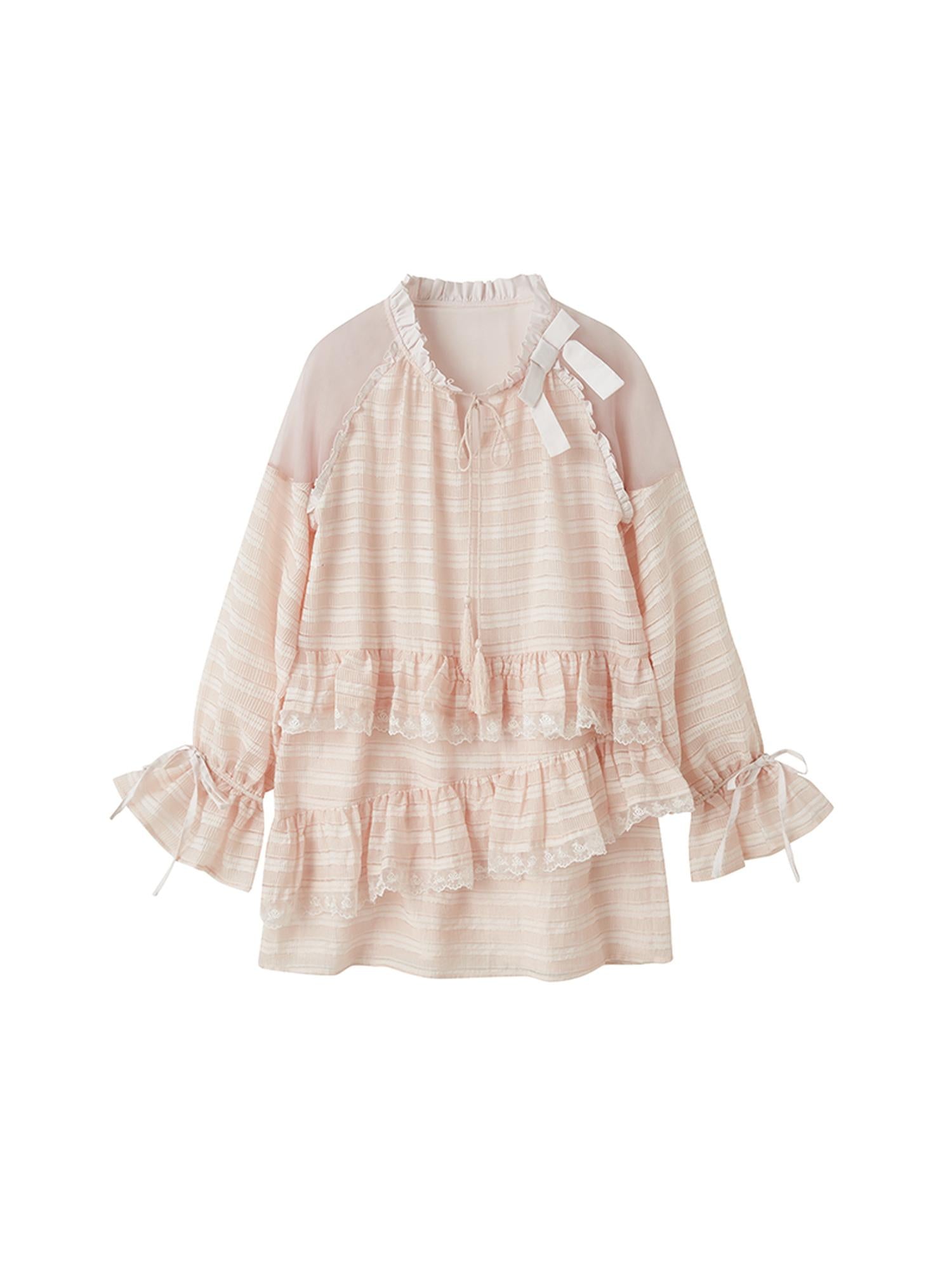 DIDDI MODA Layered Tulle Midi Dress With Fringe Lace Details