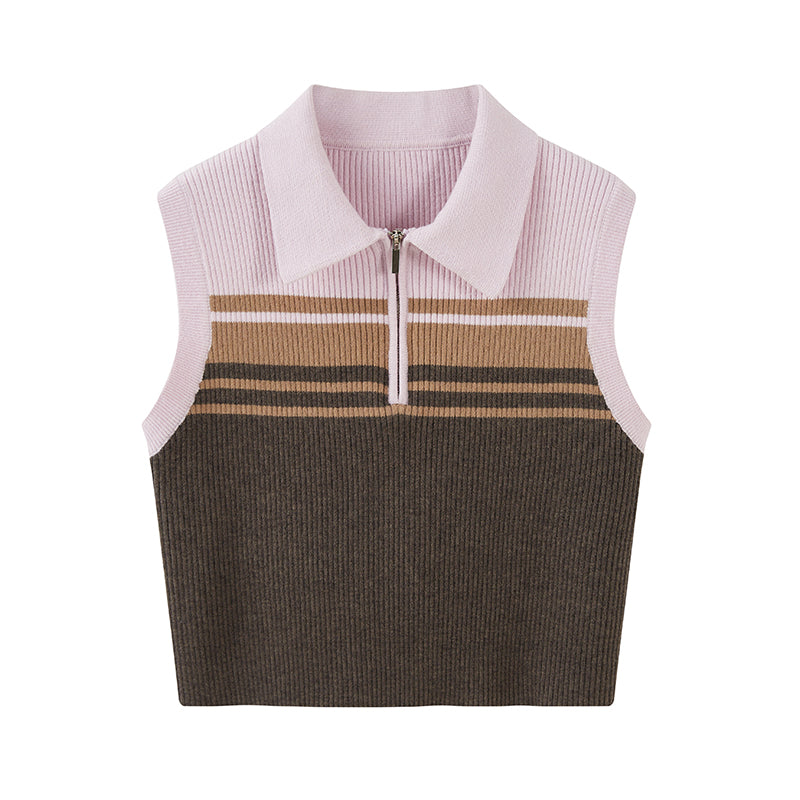 DIDDI MODA Pink Stripe Polo Knit Vest Spring Layering Essential