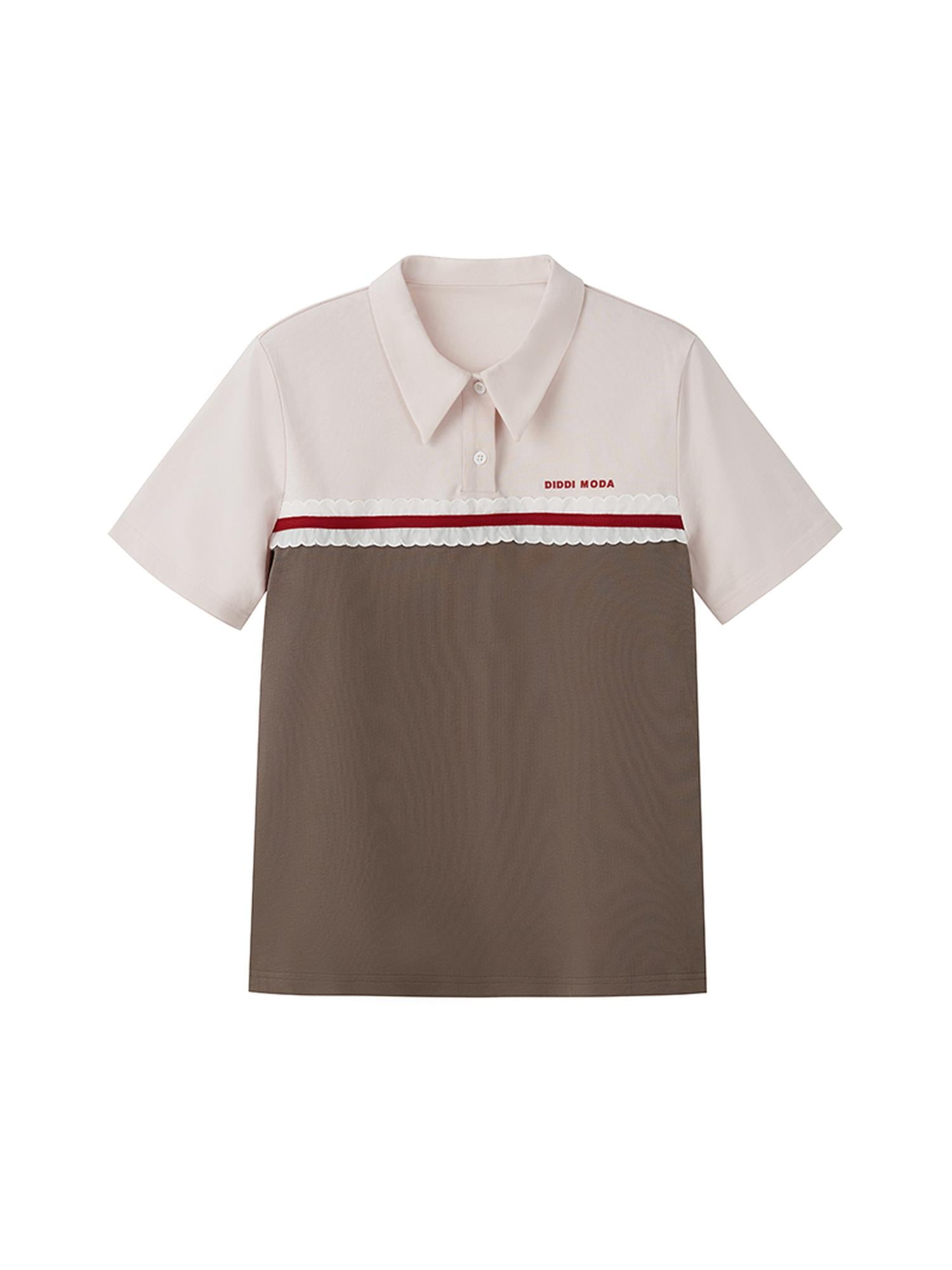 DIDDI MODA Colorblock Ribbed Polo Tee With Letter Print