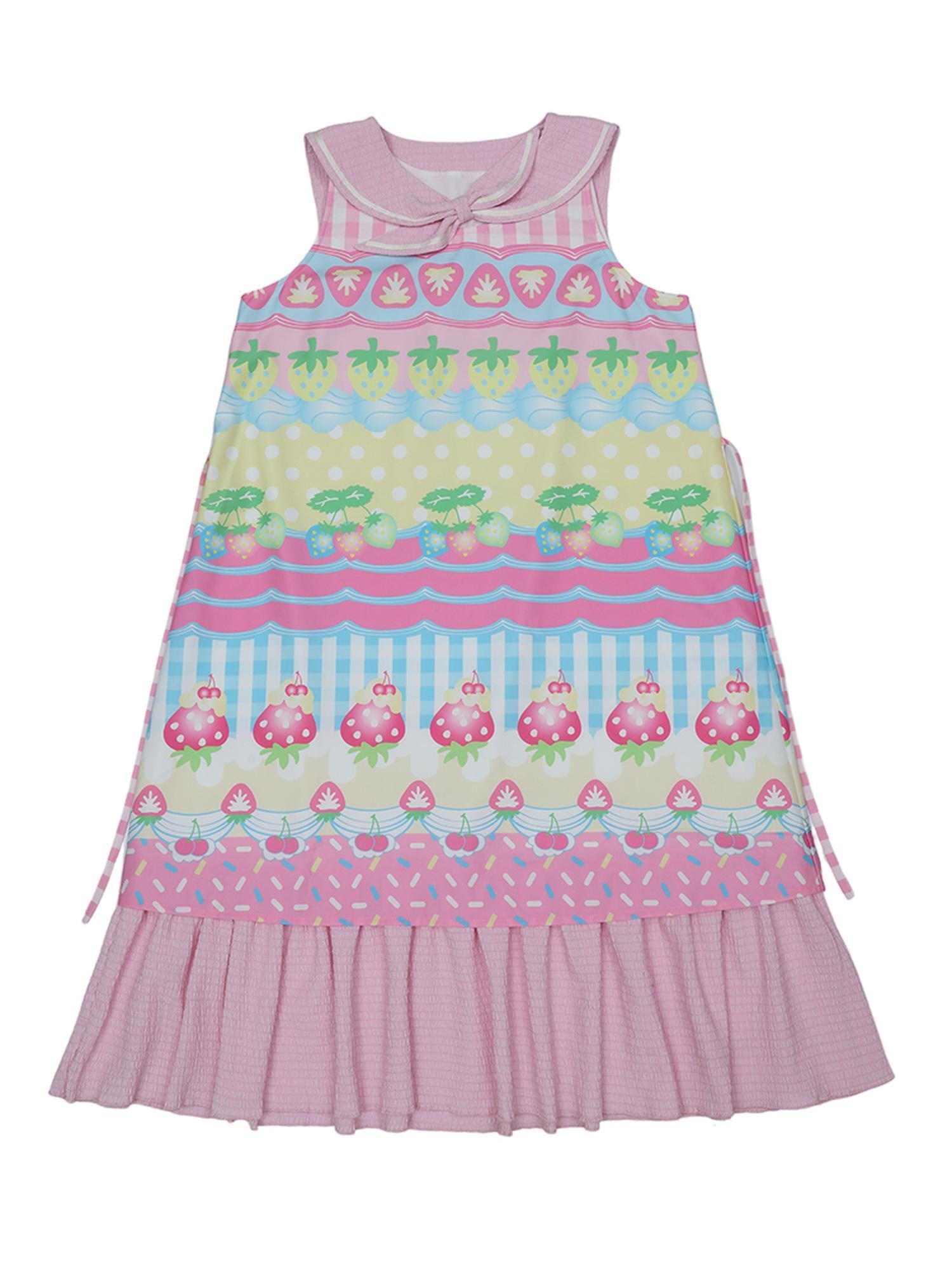 Frufru Gulu Hawaii Dream Fruit Print Summer Sailor Collar Dress