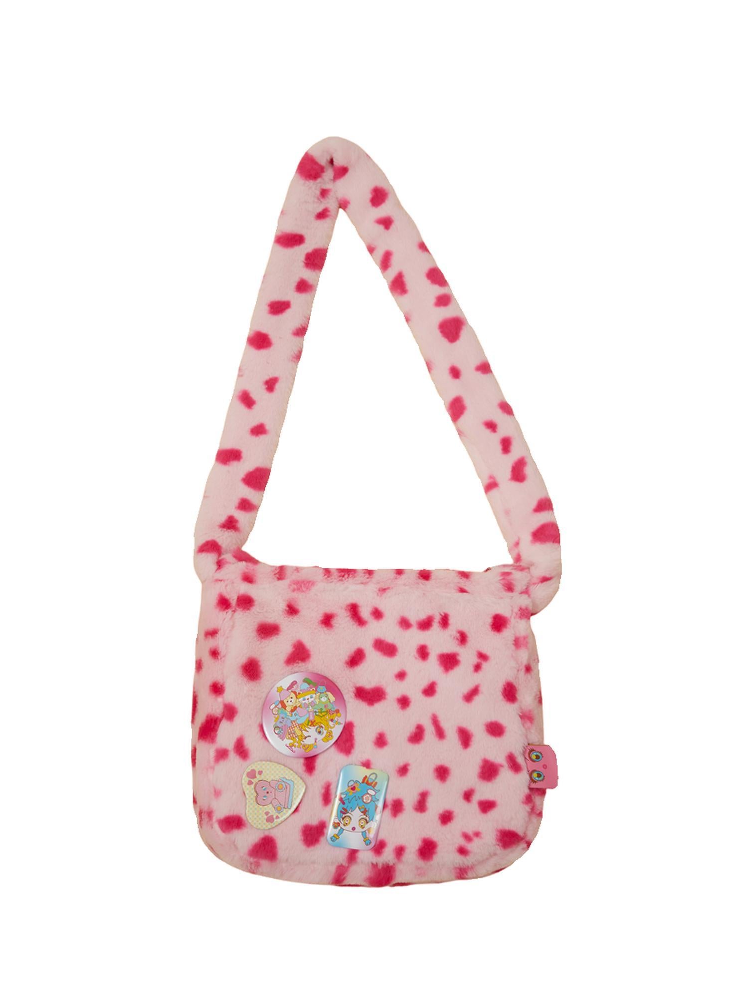 Frufru Gulu Pink Leopard Faux Fur Crossbody Bag With Brooch