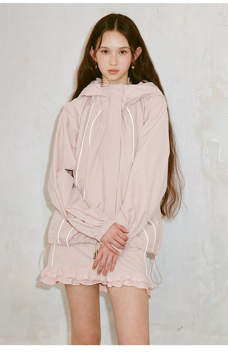 DIDDI MODA Sweet Lace Utility Outfit Reflective Trim Softshell Skirt Set