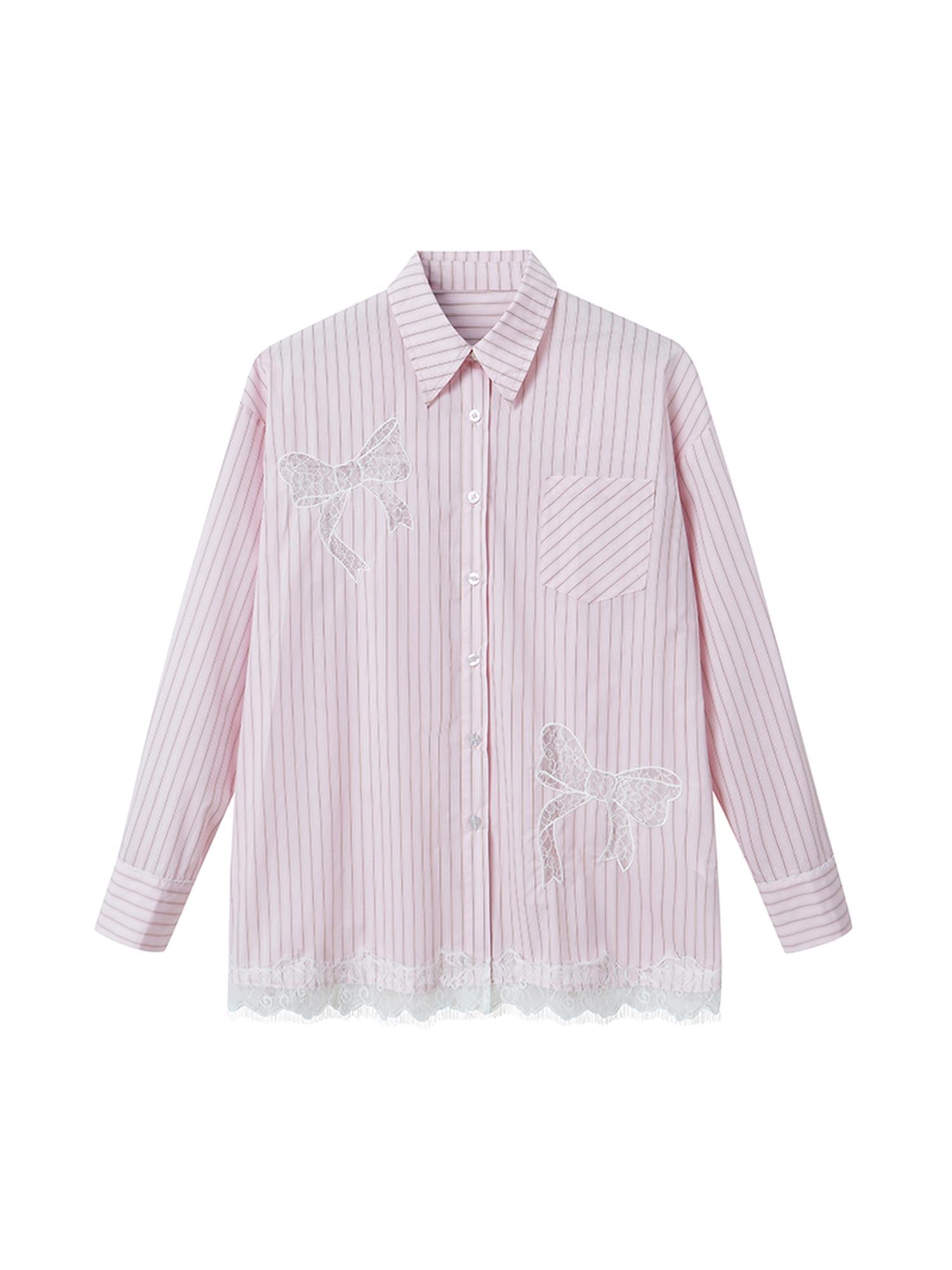 DIDDI MODA Vintage Striped Lace Bow Blouse Romantic Elegant Hollow Out Shirt