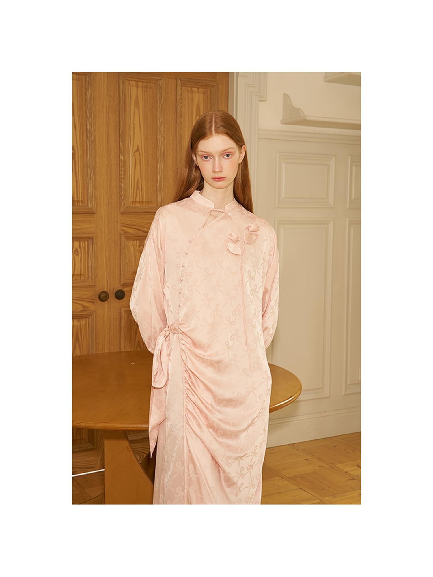 DIDDI MODA Floral Embroidered Asymmetric Qipao Dress With Side Slit