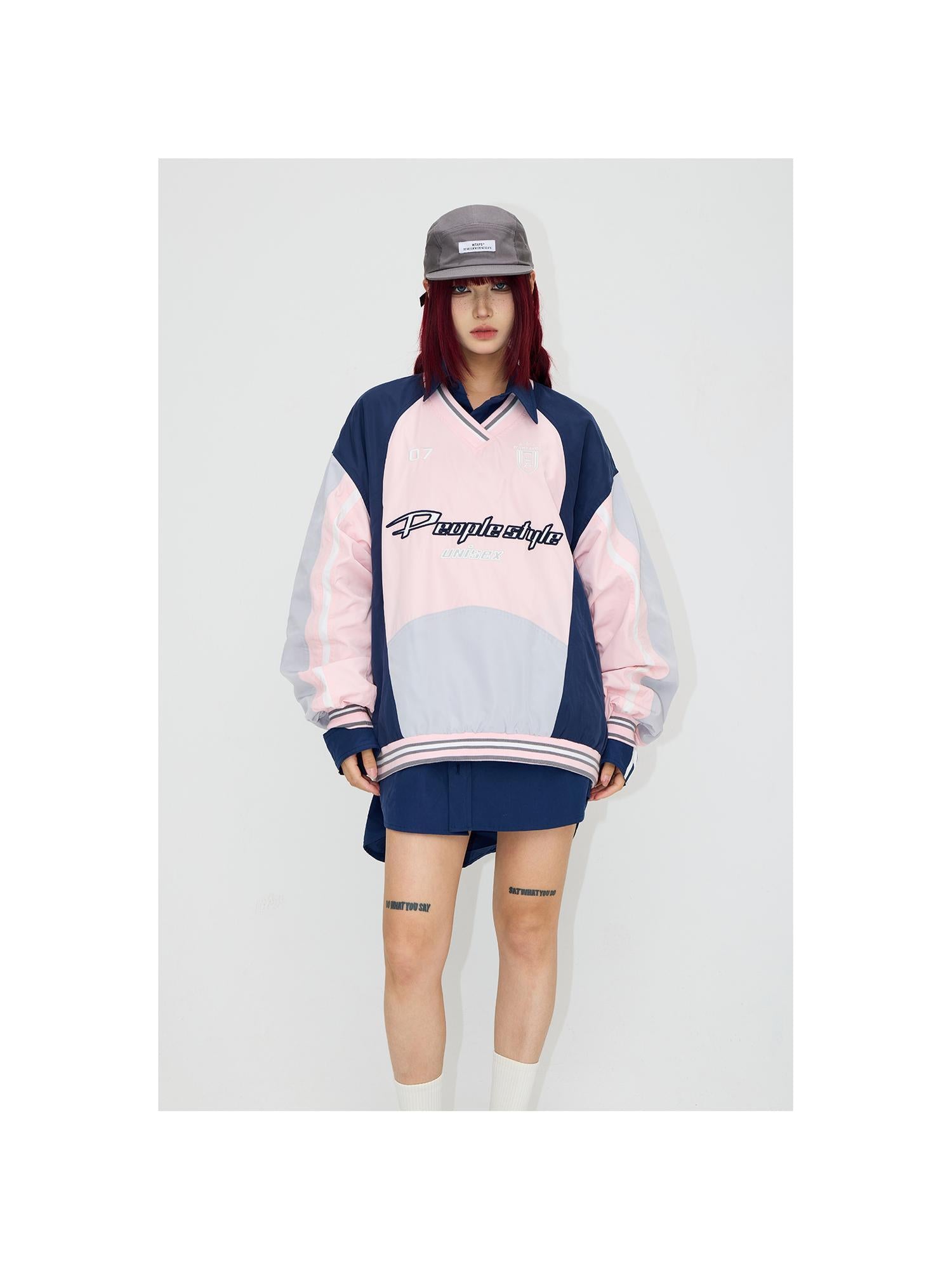 Peoplesense Retro V Neck Rugby Sweater Unisex Loose Fit