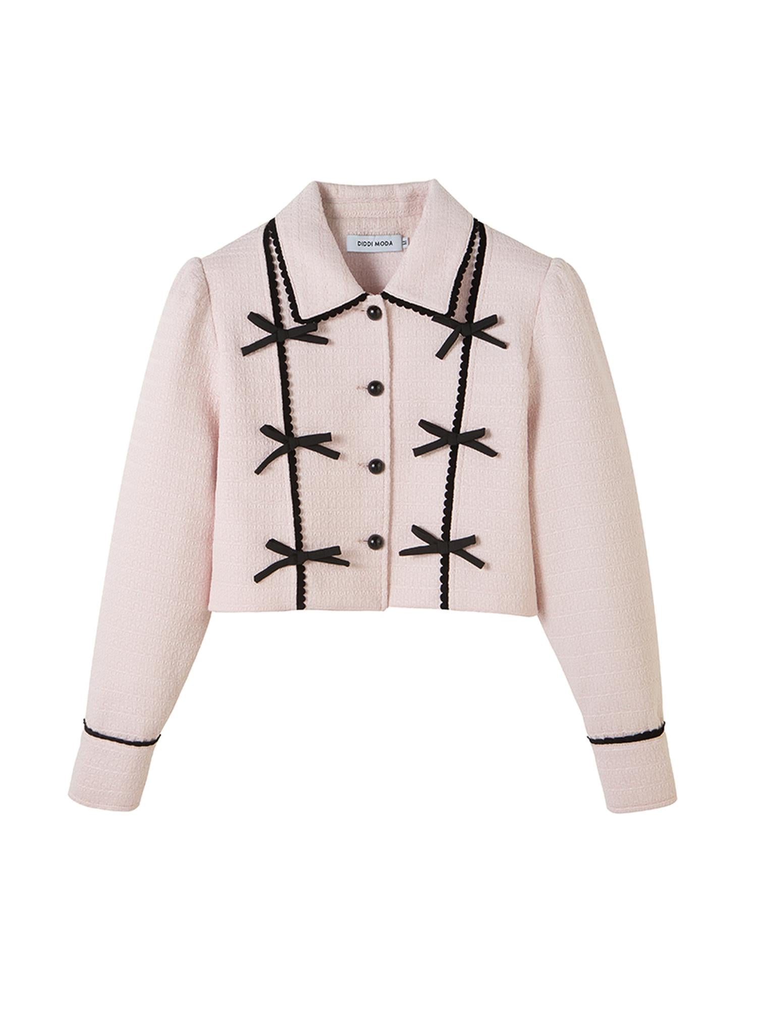 DIDDI MODA Elegant Bow Trimmed Pink Black Suit Set