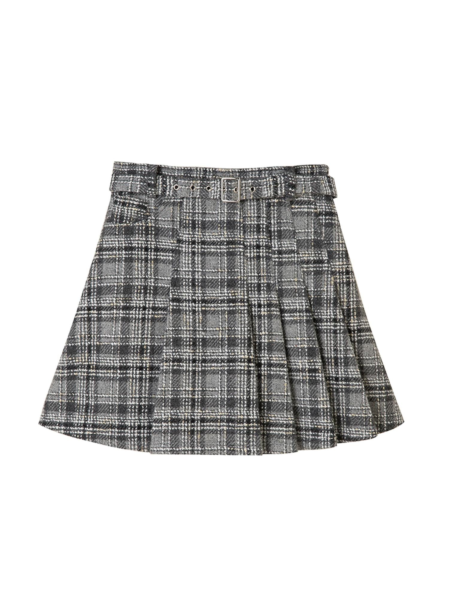 DIDDI MODA Handwoven Checkered Vest Asymmetrical Pleated Skirt Set