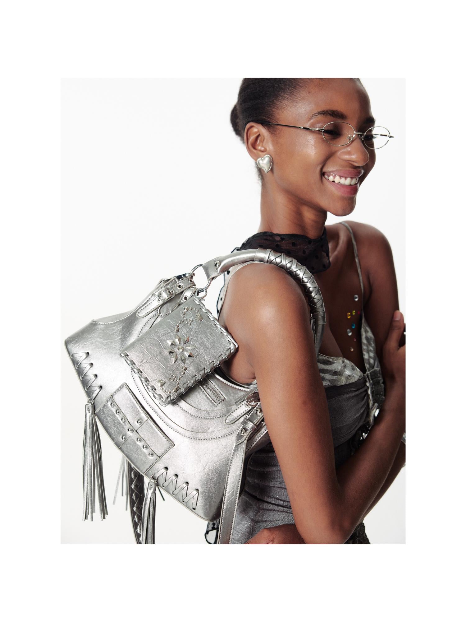 2th Desire Punk Deconstructed Crossbody Bag With Studs Fringe Vintage Handbag