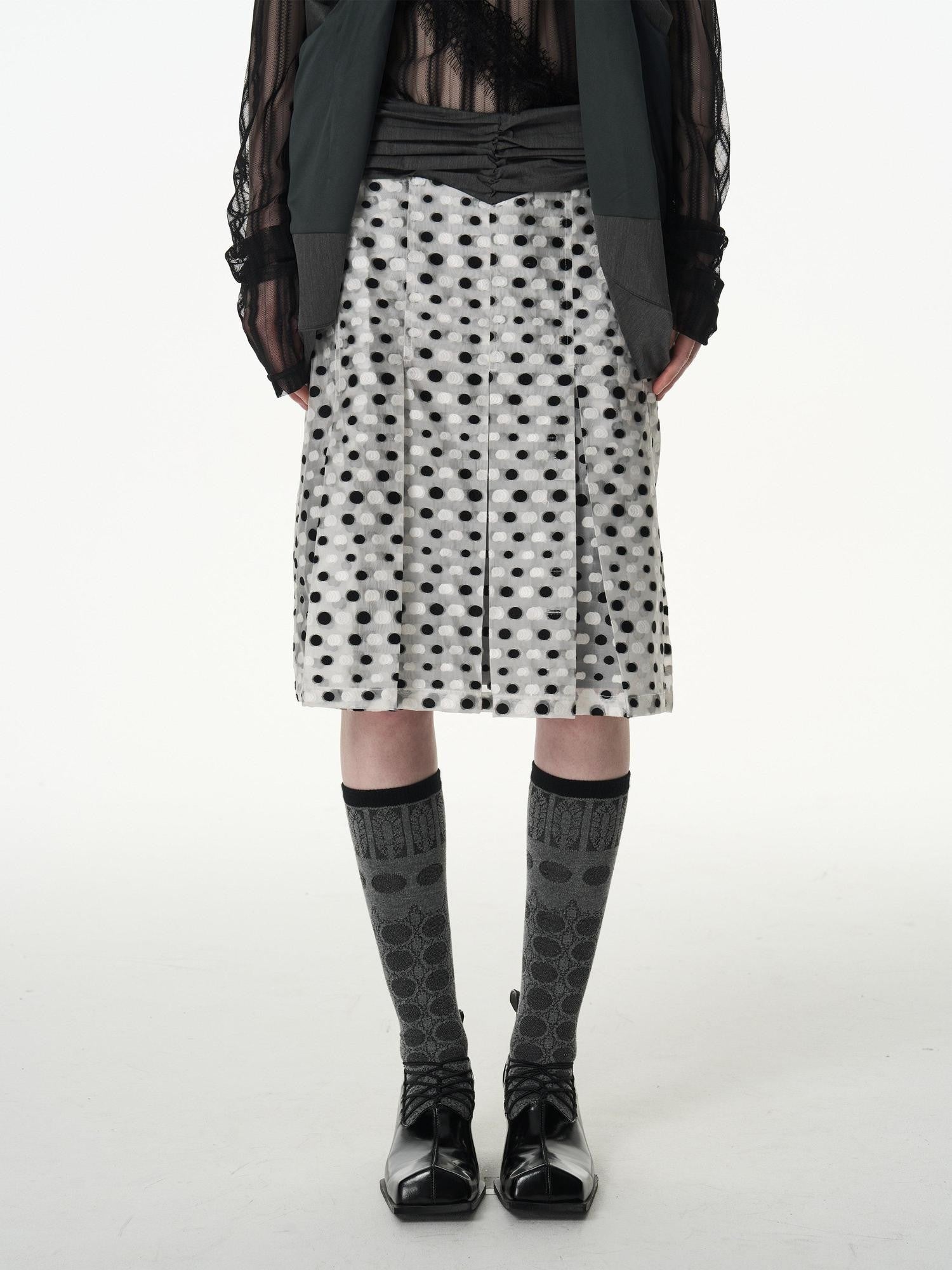 popoop Black And White Polka Dot Jacquard Patchwork Women&