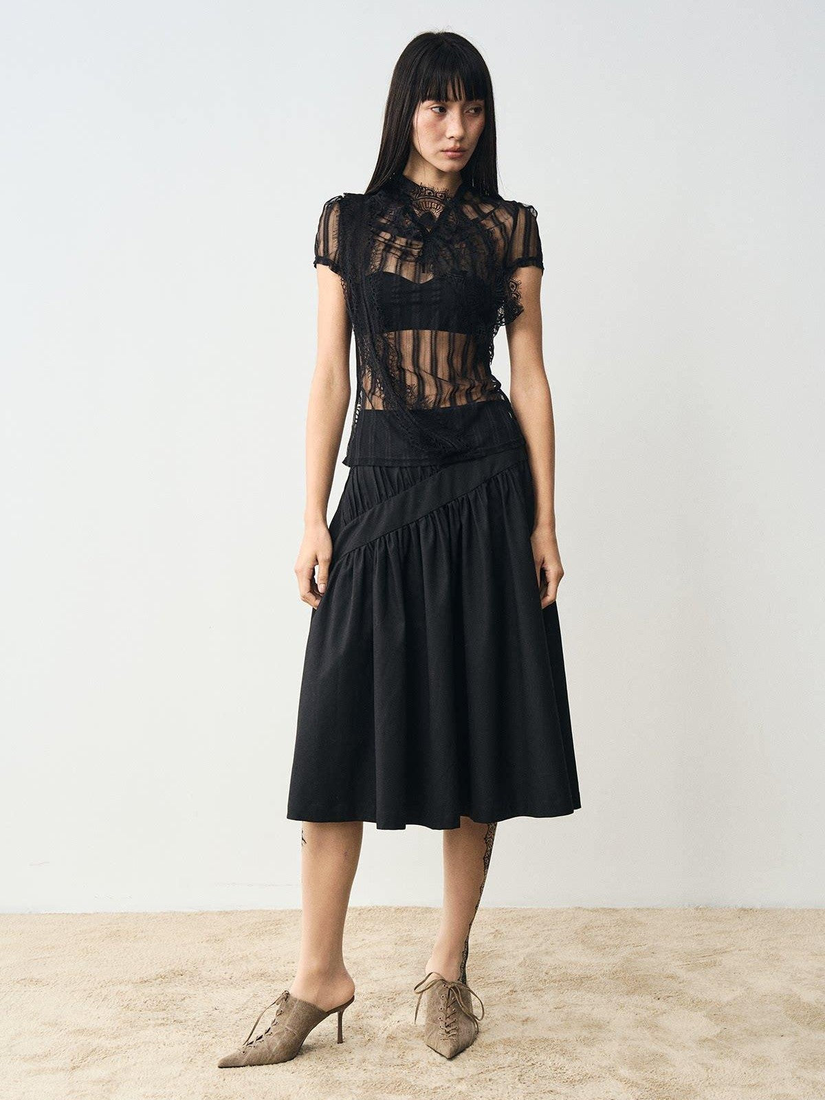 popoop Black Pleated Draped Multiway Versatile Flowy Women&