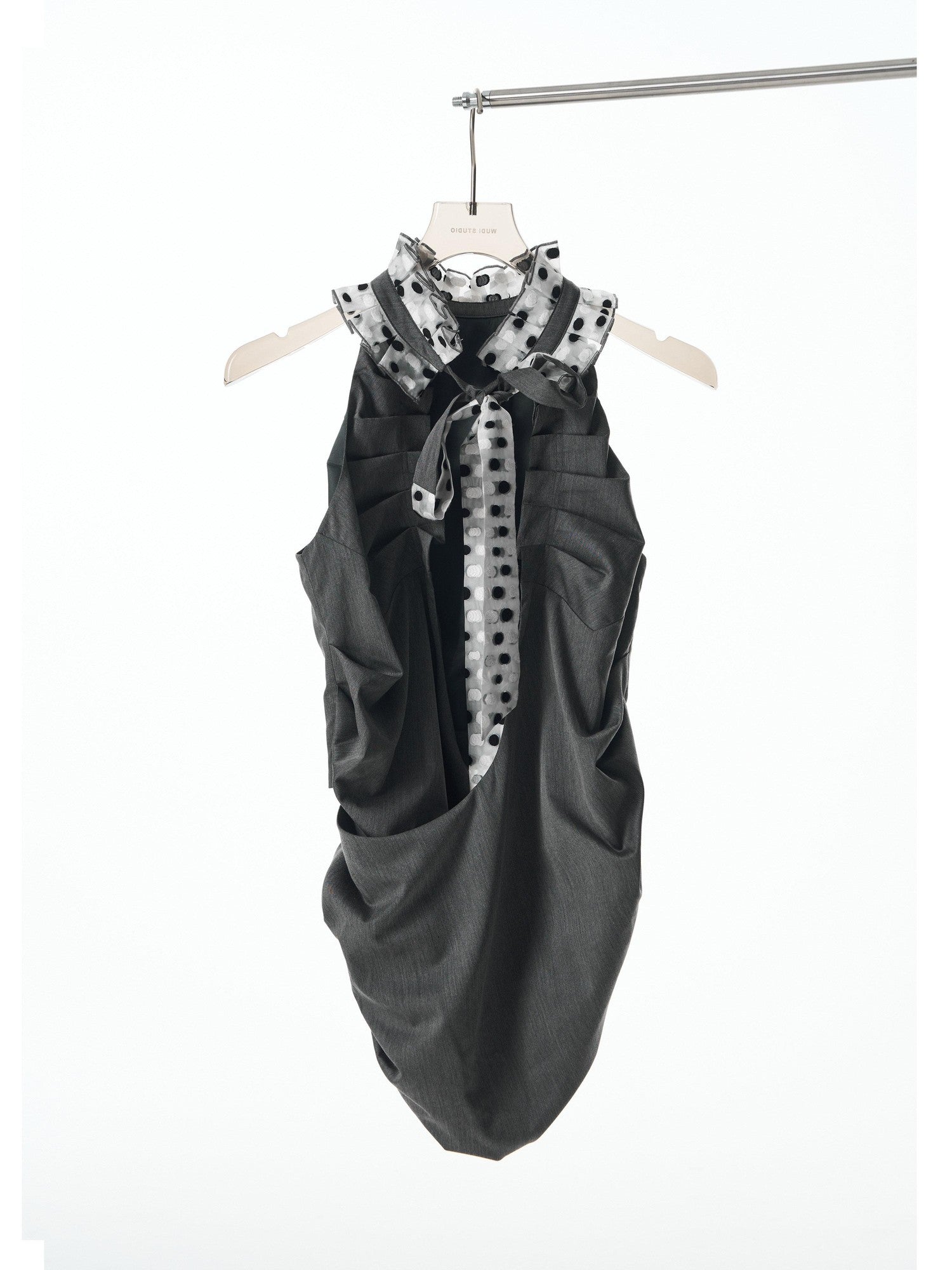 popoop Black White Polka Dot Panelled Pleated Convertible Women&