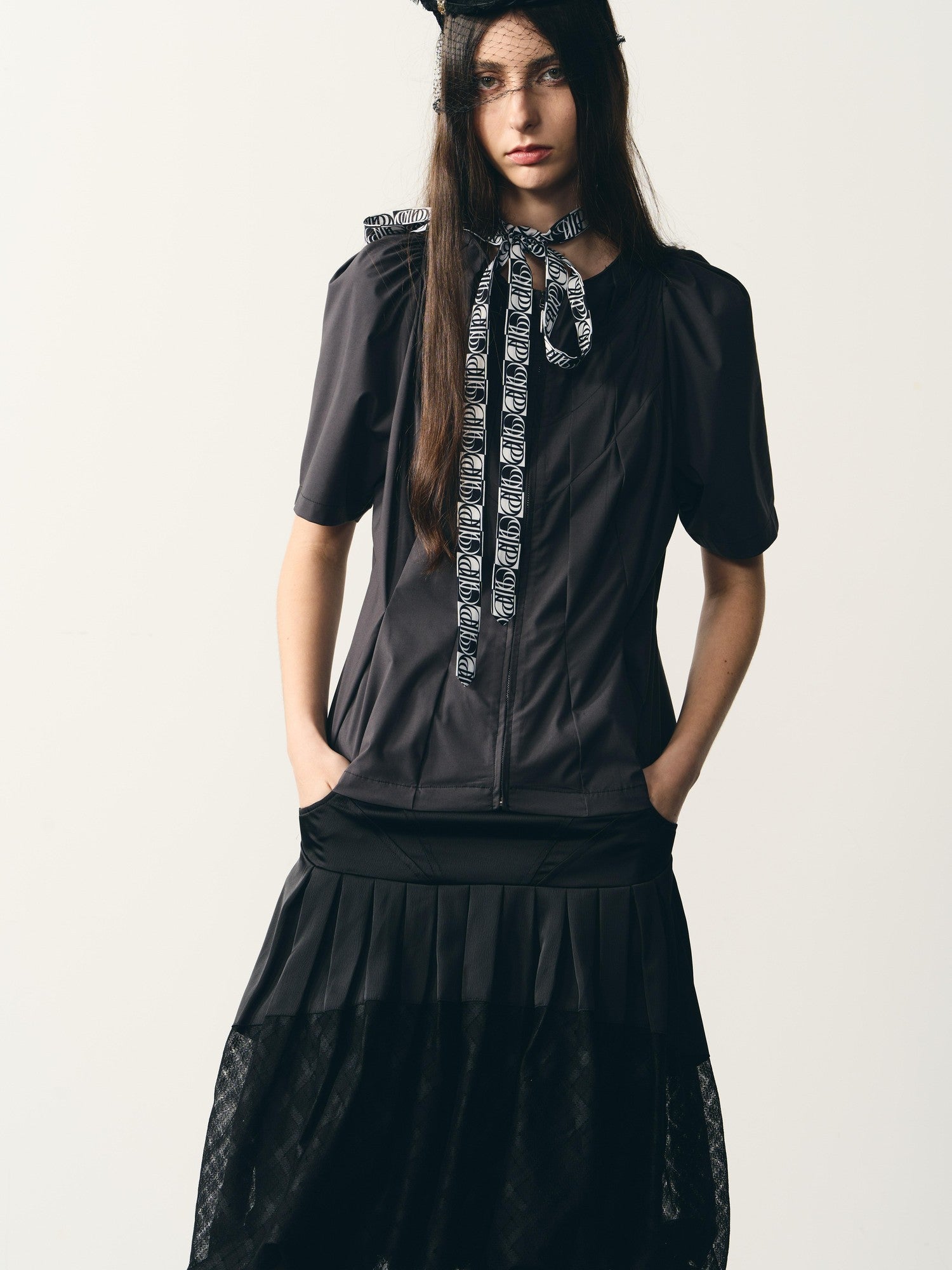 popoop Dark Gray Folded Structure Slim Zip Outer Women&